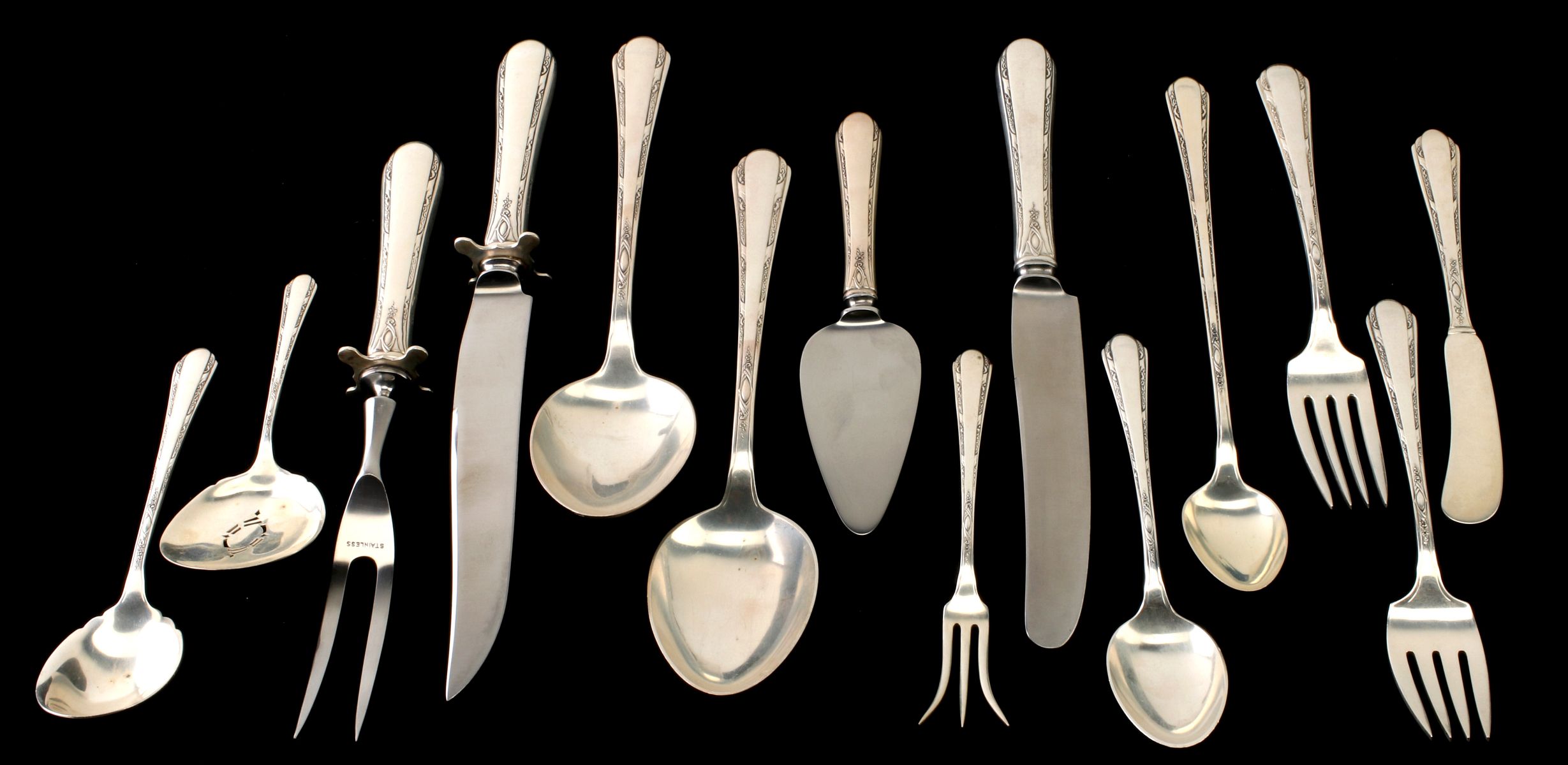 TOWLE CHASED DIANA PATTERN STERLING FLATWARE SET