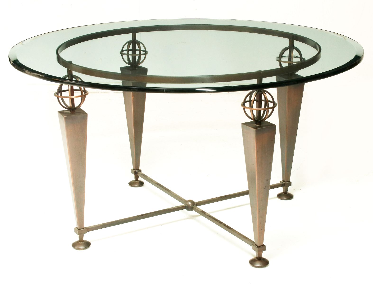A LARRY LASLO GLASS TOP DINING OR CENTER TABLE