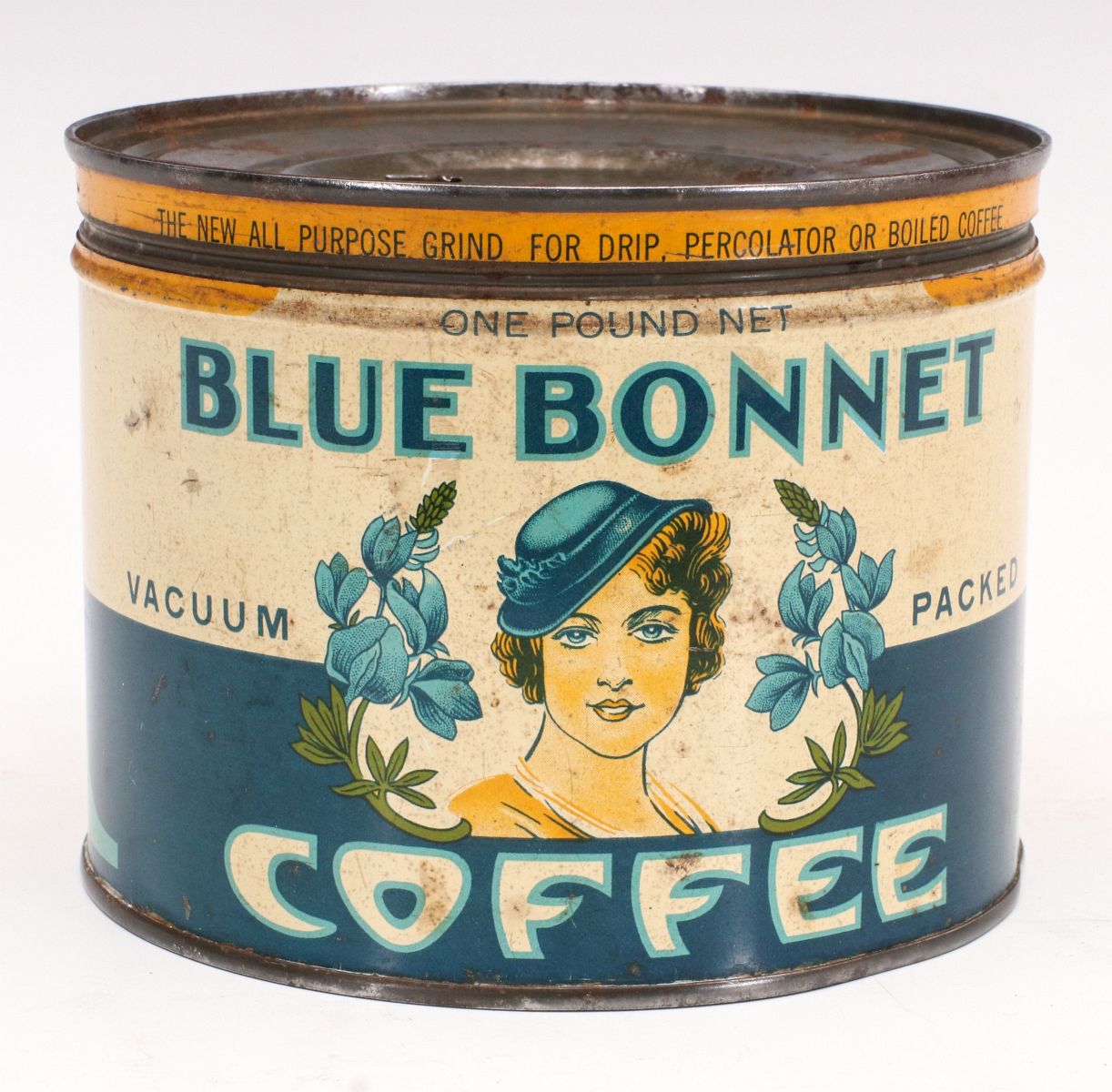 A RARE 'BLUE BONNET' SPRINGFIELD, MO. COFFEE TIN