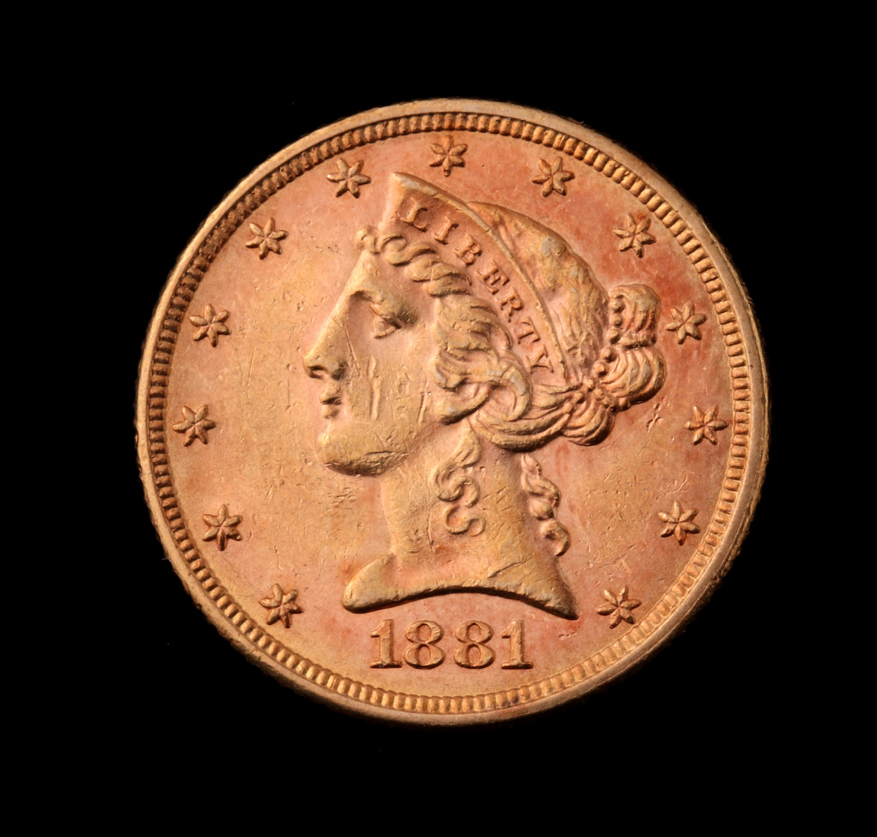 AN 1881 U.S. $5.00 LIBERTY CORONET GOLD COIN
