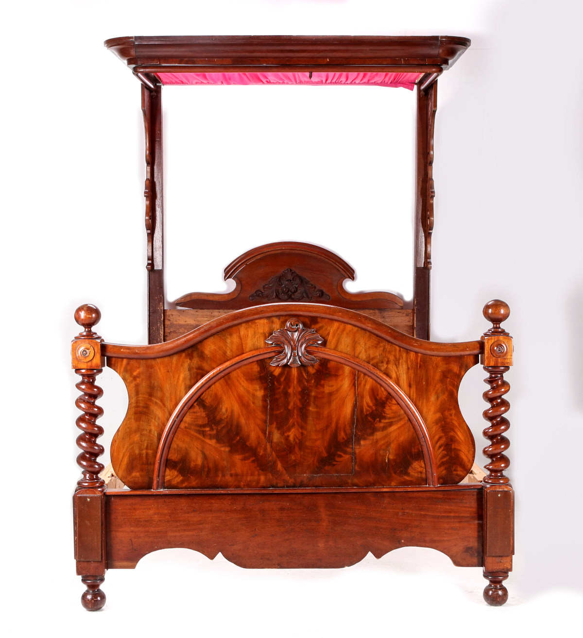 A 19TH CENTURY FLAME MAHOGANY HALF-TESTER BED