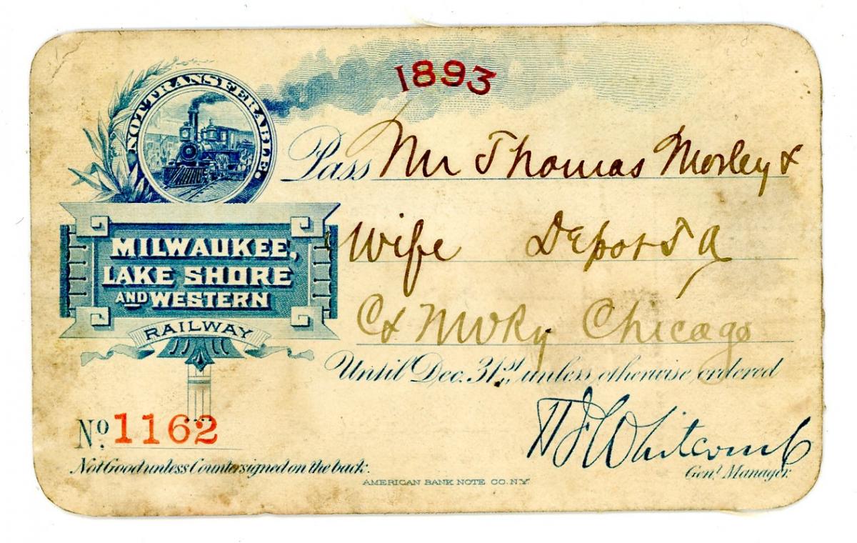 AN 1893 MILWAUKEE, LAKE SHORE & WESTERN RR PASS