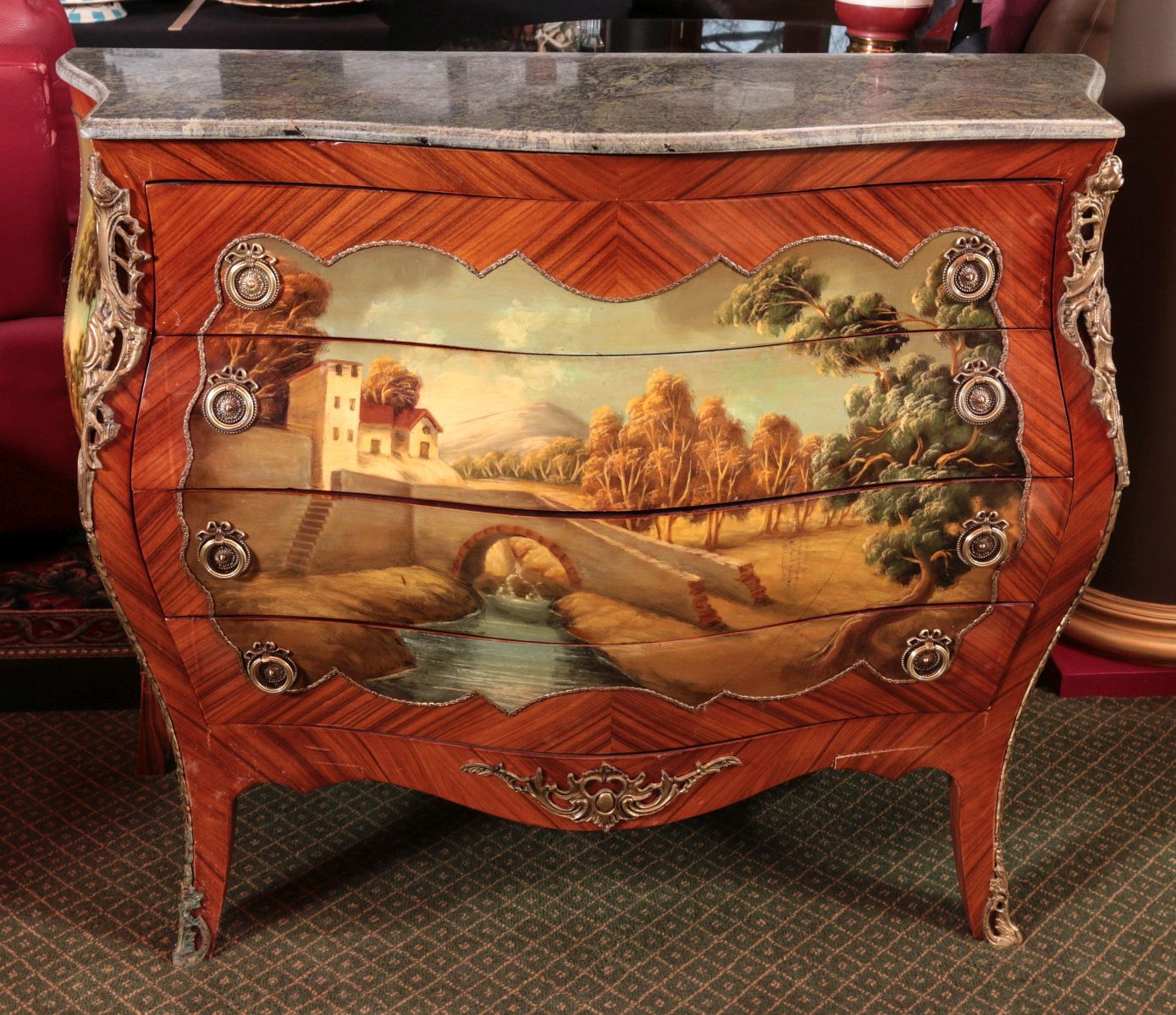 VERNIS MARTIN TYPE BOMBAY COMMODE WITH MARBLE TOP