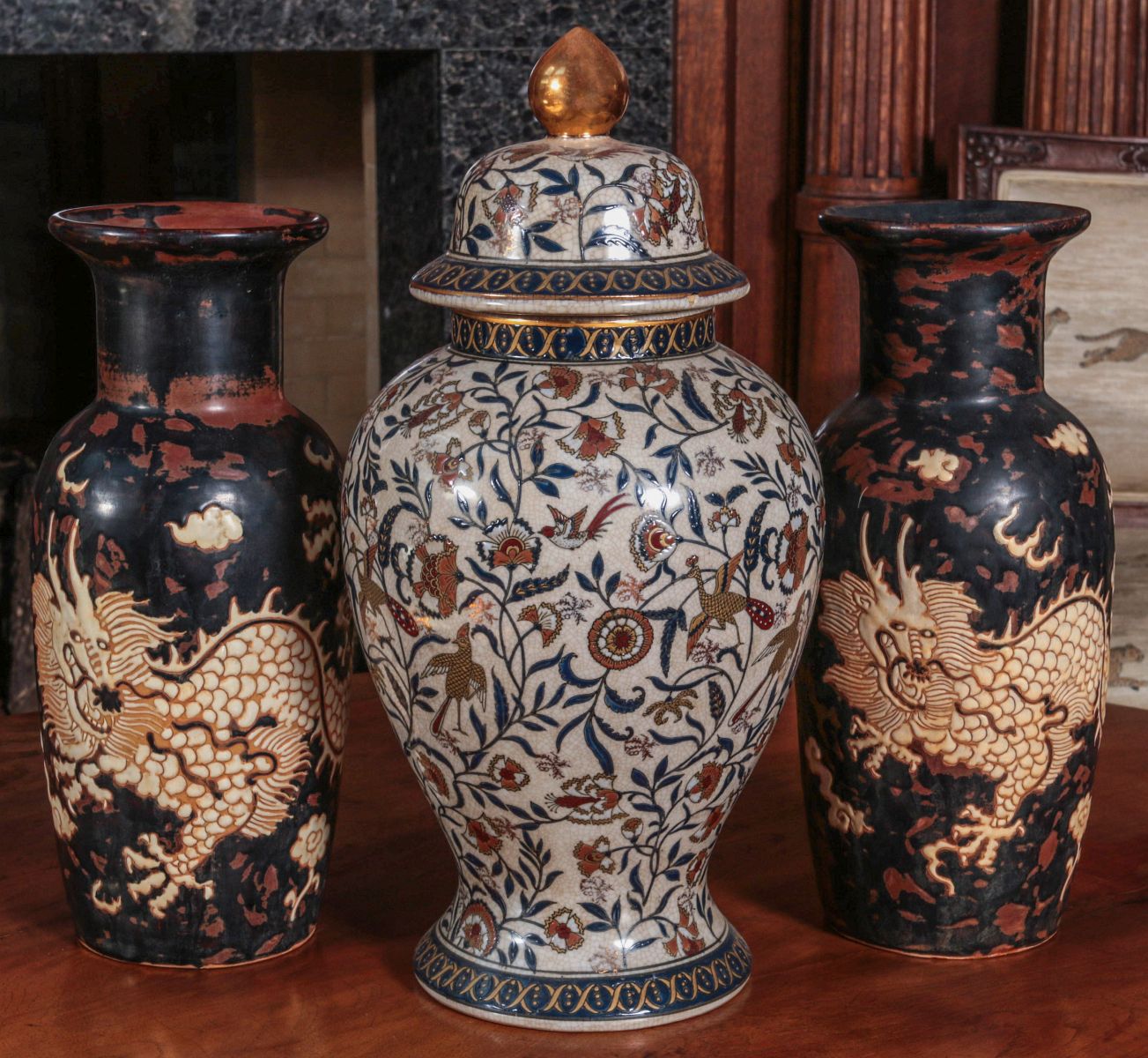 THREE CONTEMPORARY ASIAN STYLE PORCELAIN VASES