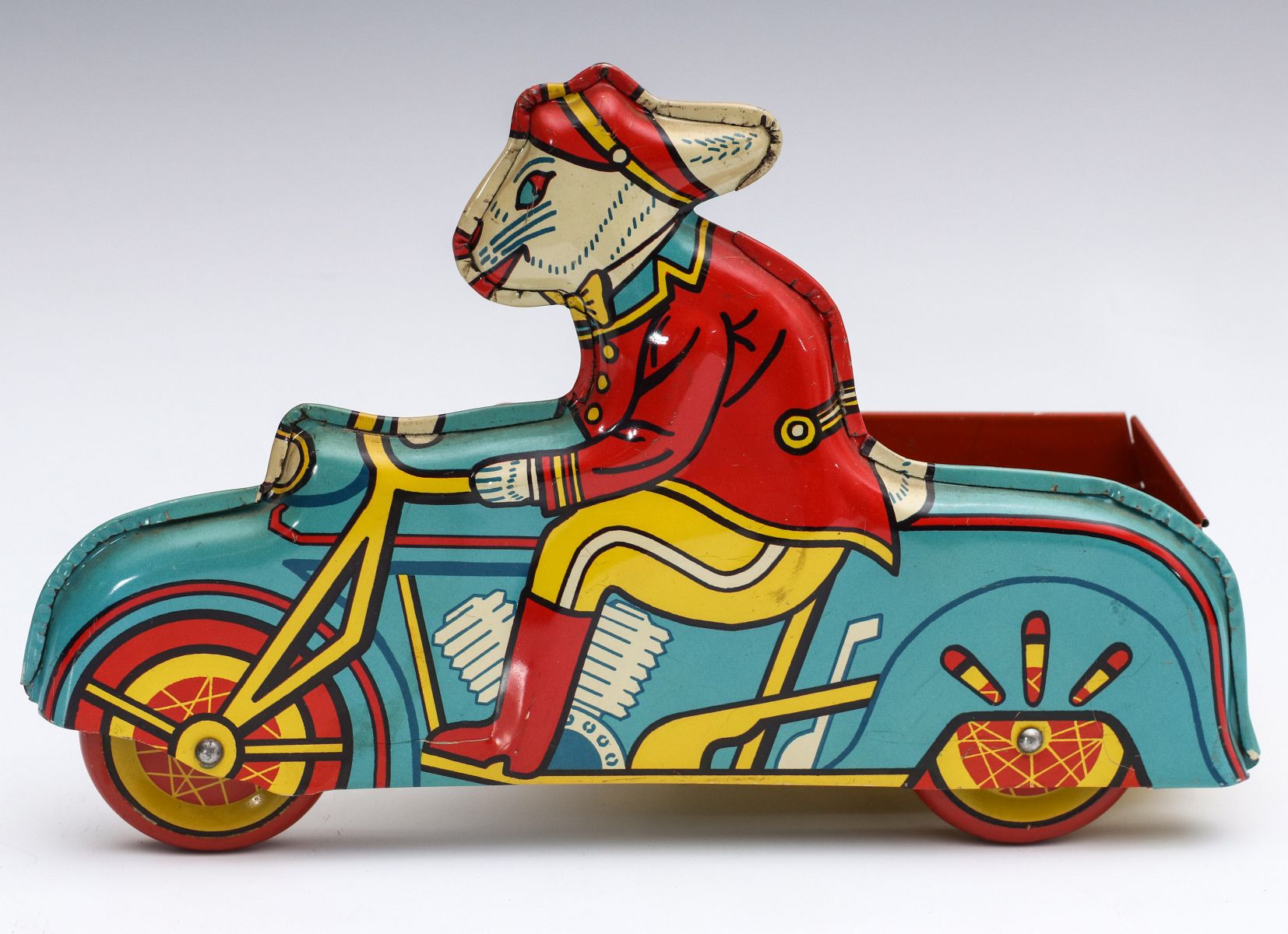 WYANDOTTE EASTER BUNNY DELIVERY TIN MOTORCYCLE TOY
