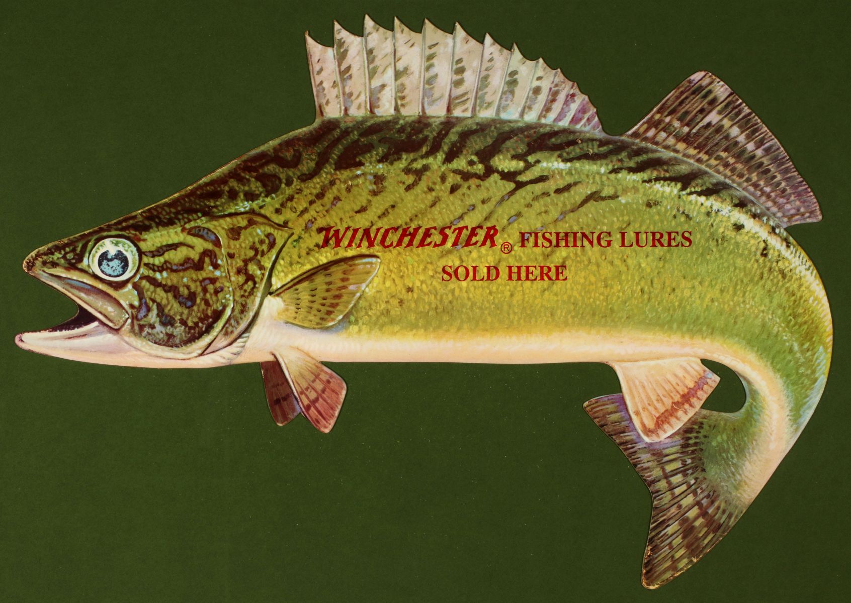 A NEW OLD STOCK WINCHESTER FISHING LURES DIE-CUT SIGN