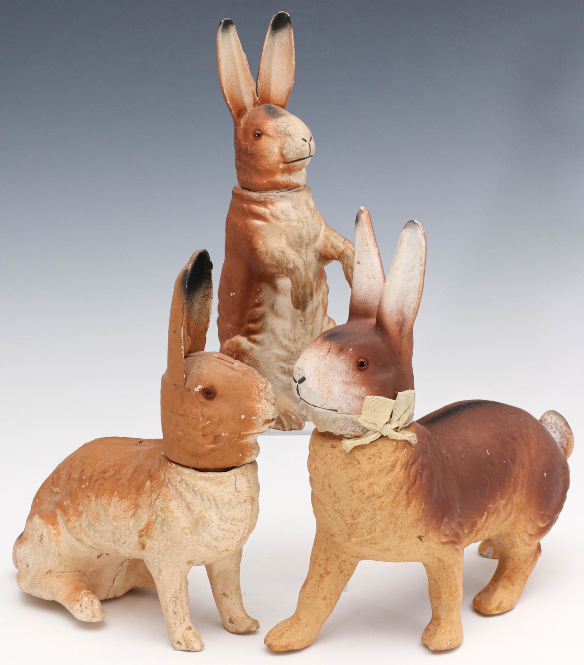 EARLY 20TH C GERMAN COMPOSITION RABBIT CANDY CONTAINERS