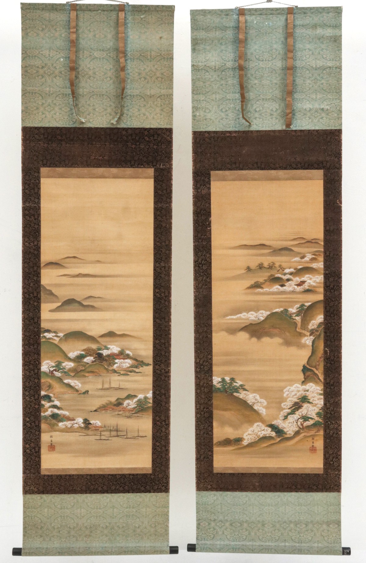 A PAIR 19TH C JAPANESE PAINTINGS SIGNED KANO TANGEN