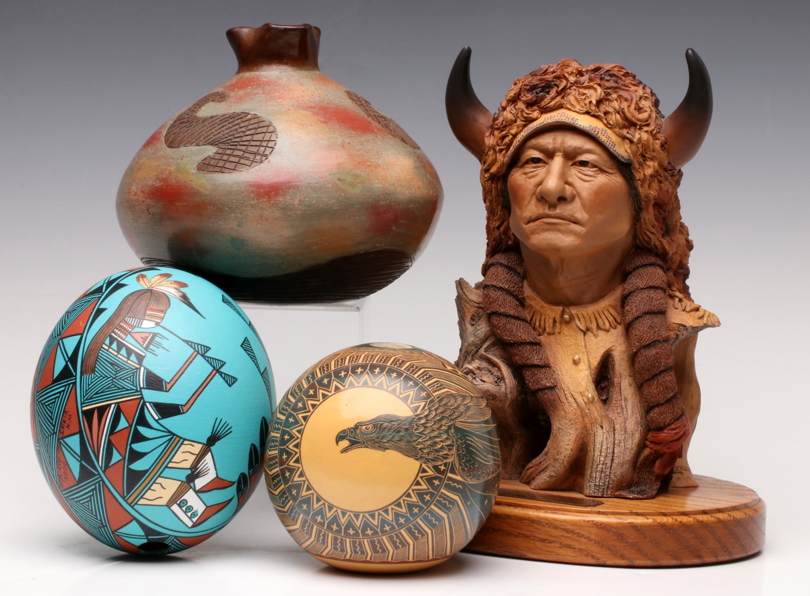 ARTIST SIGNED NATIVE AMERICAN POTTERY AND SCULPTURE