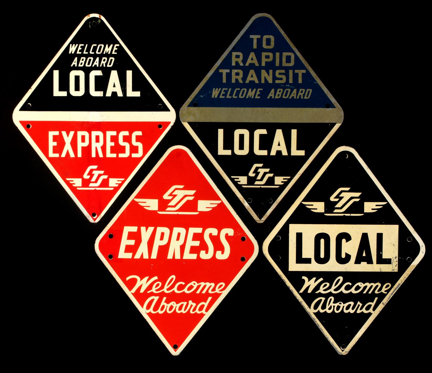 FOUR PAINTED METAL SIGNS FOR CLEVELAND TRANSIT SYSTEM