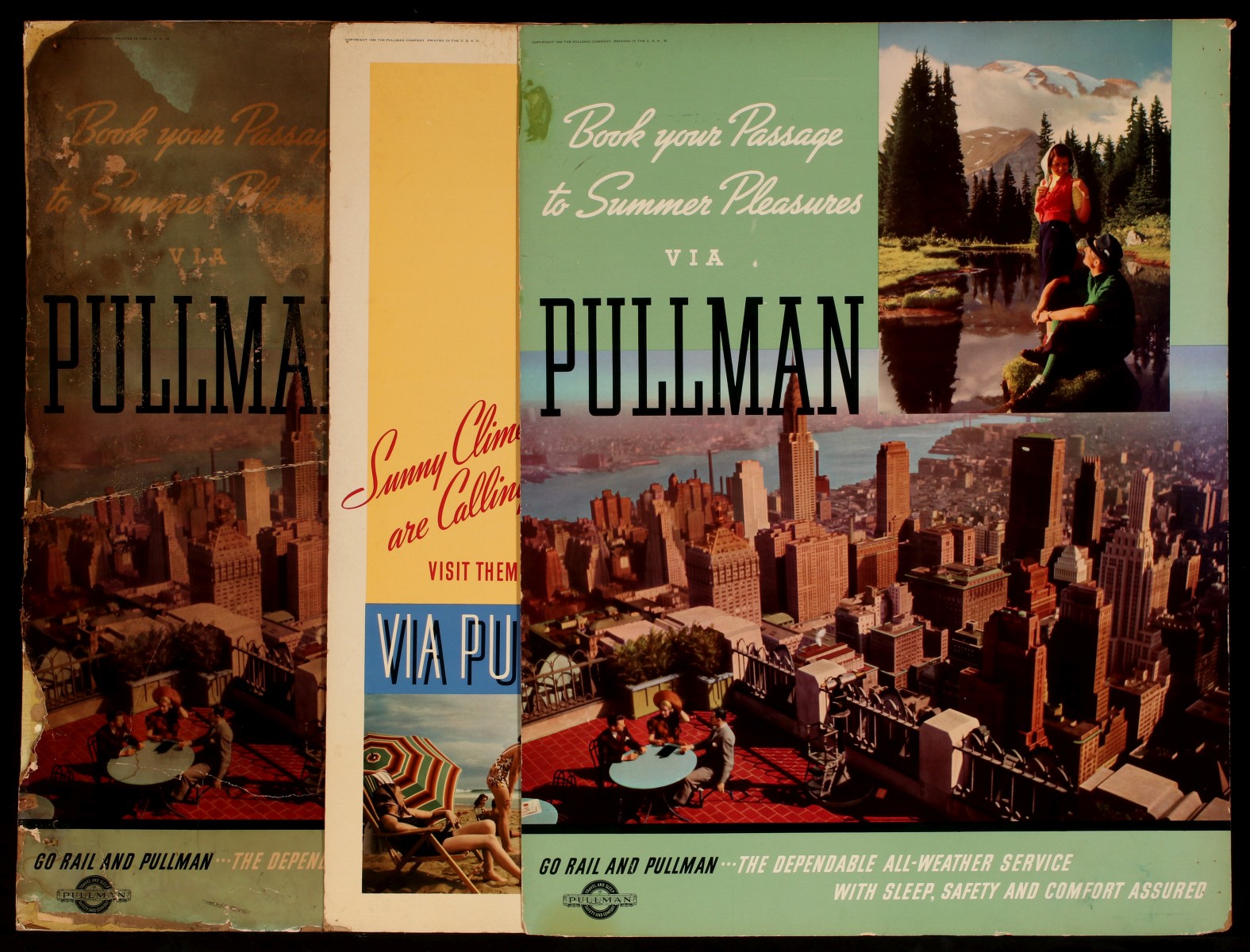 THREE PULLMAN ADVERTISING PLACARDS CIRCA 1940