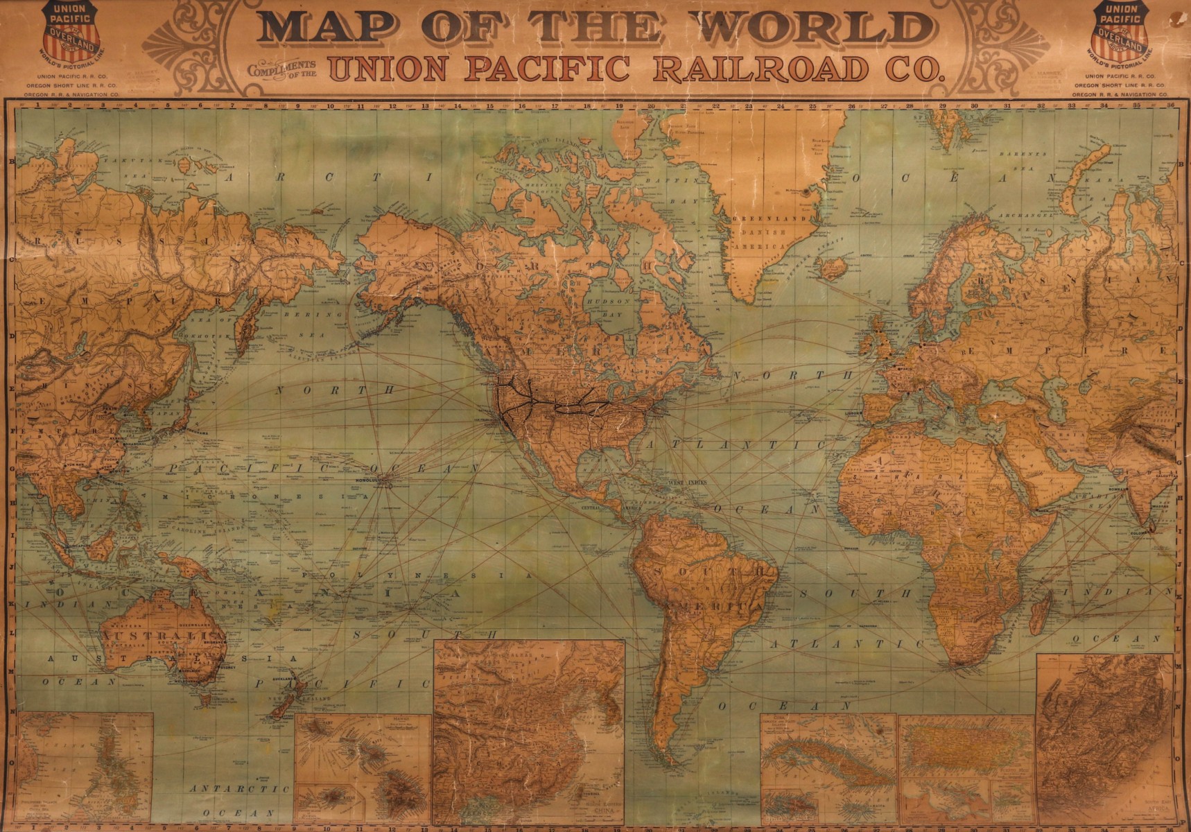 A UNION PACIFIC RAILROAD 'MAP OF THE WORLD' DATED 1899