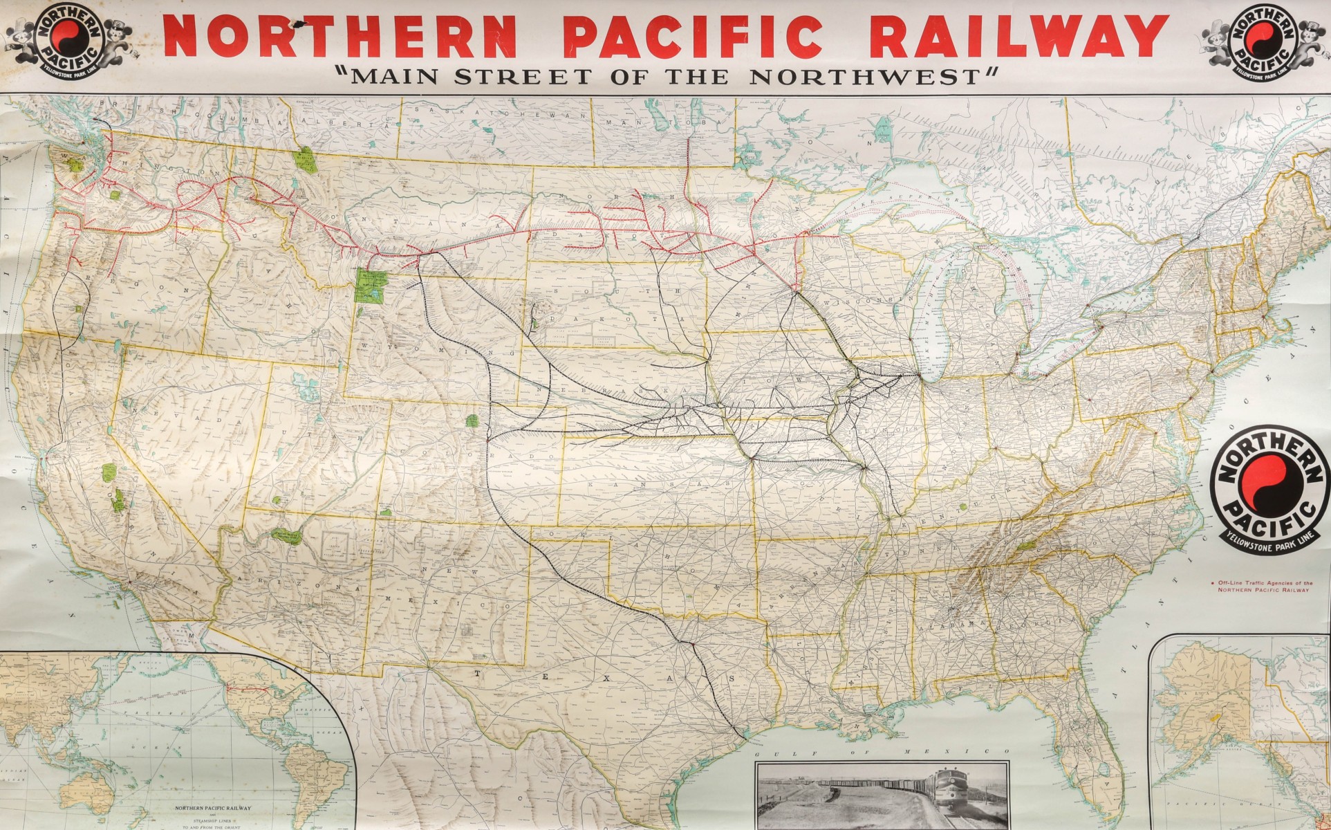 A 1936 NORTHERN PACIFIC 'YELLOWSTONE PARK LINE' RR MAP