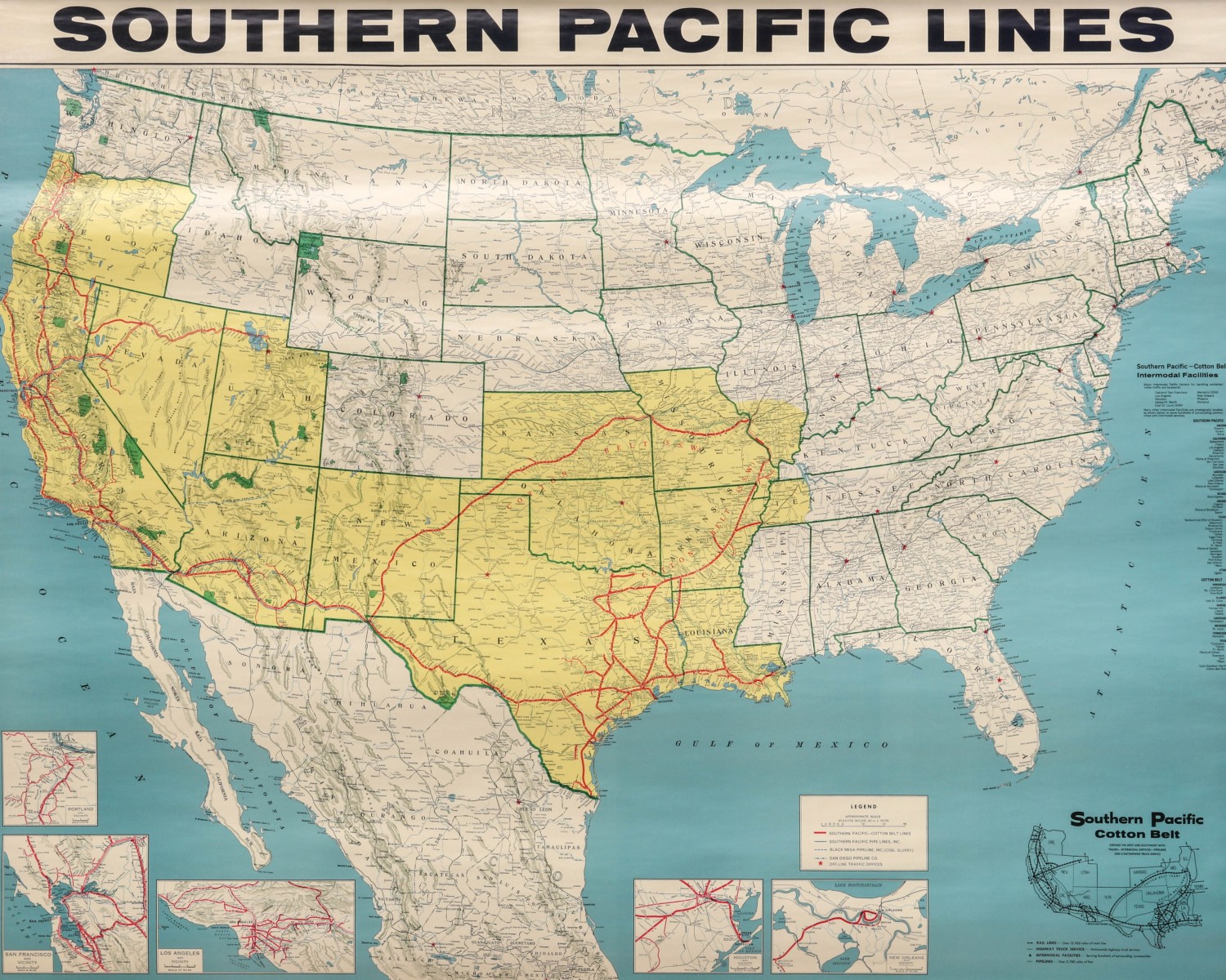 A SOUTHERN PACIFIC RAILROAD WALL MAP
