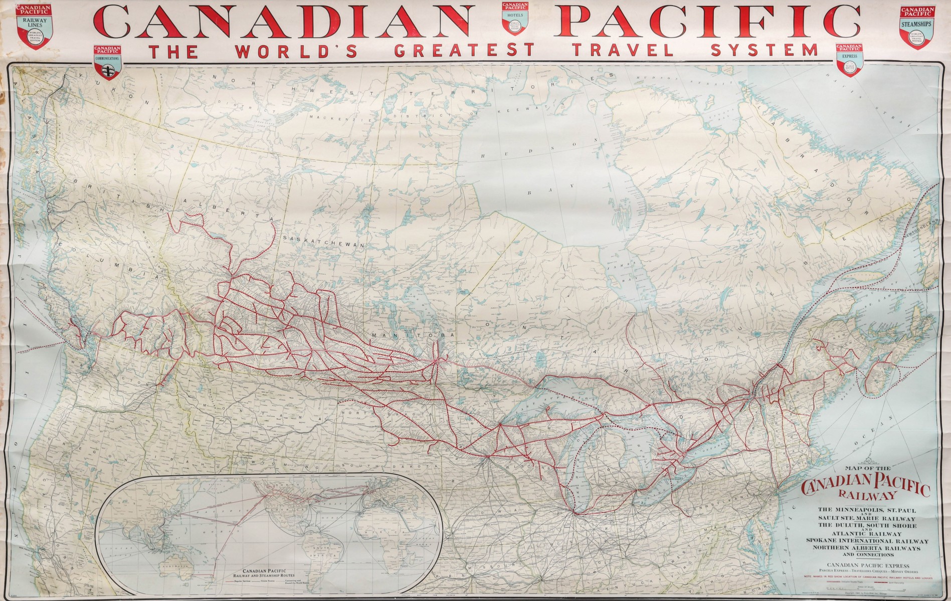 A 1938 CANADIAN PACIFIC RAILWAY WALL MAP
