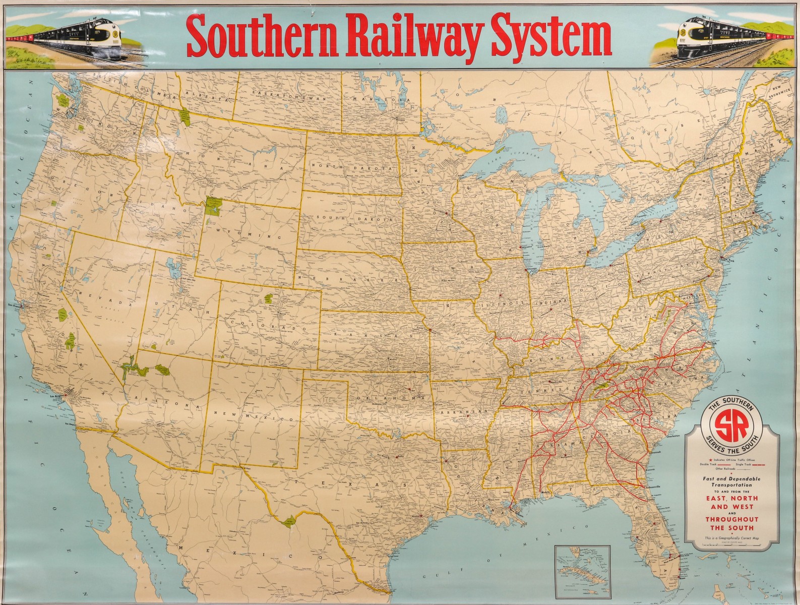 A SOUTHERN RAILWAY SYSTEM WALL MAP DATED 1948