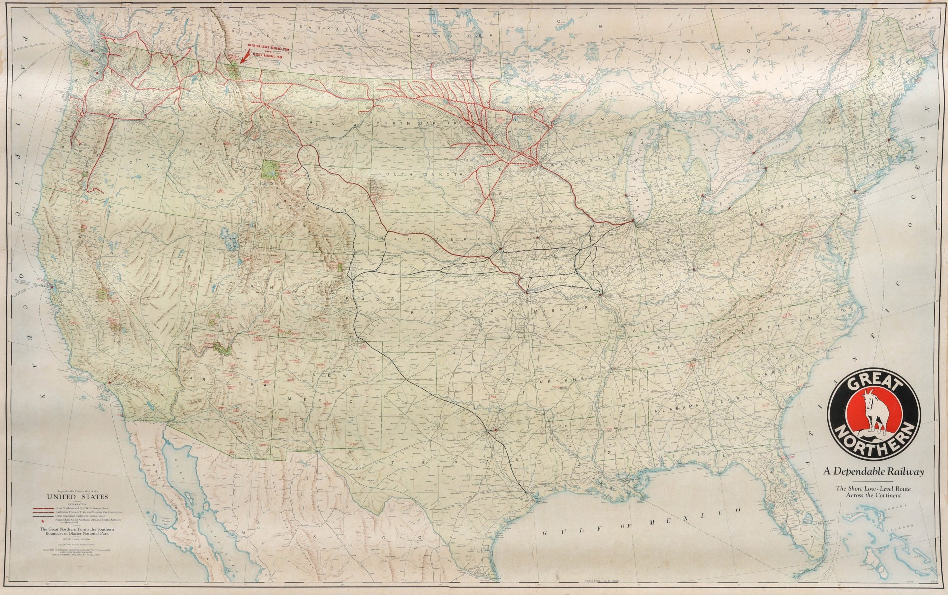 AN GREAT NORTHERN SYSTEM WALL MAP DATED 1928