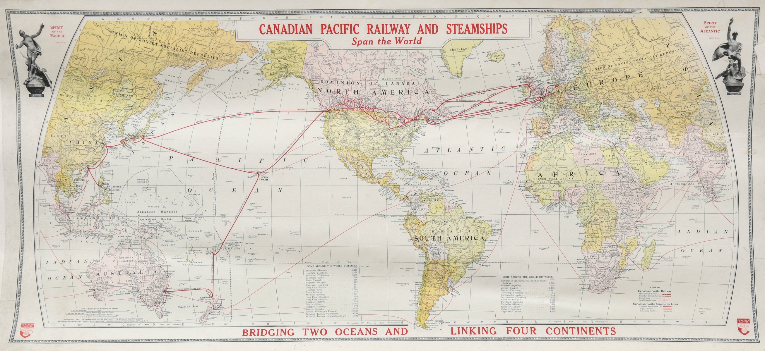 A 1937 CANADIAN PACIFIC RAILWAY AND STEAMSHIP MAP