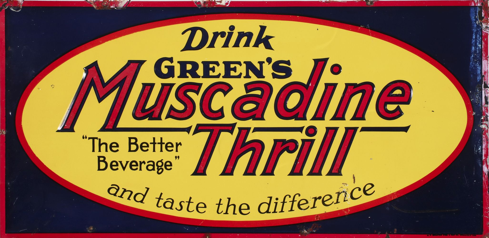 A RARE 1930s MUSCADINE THRILL SODA POP ADVERTISING SIGN