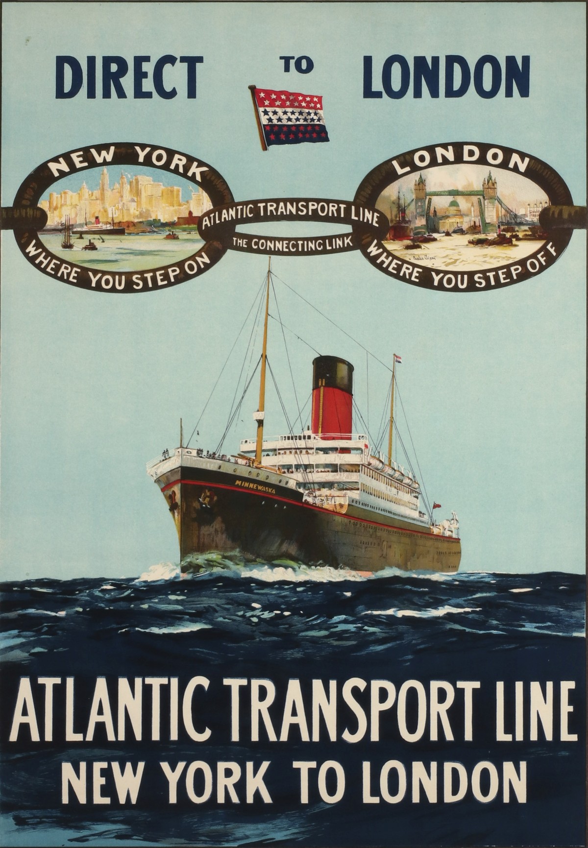 ATLANTIC TRANSPORT LINE TRAVEL ADVERTISING POSTER