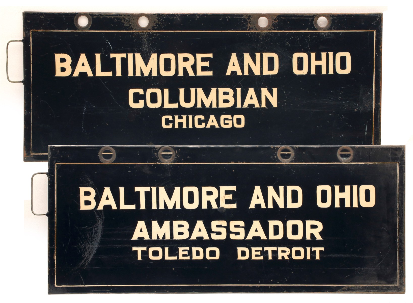 GATE SIGNS FOR THE B&O'S COLUMBIAN AND AMBASSADOR