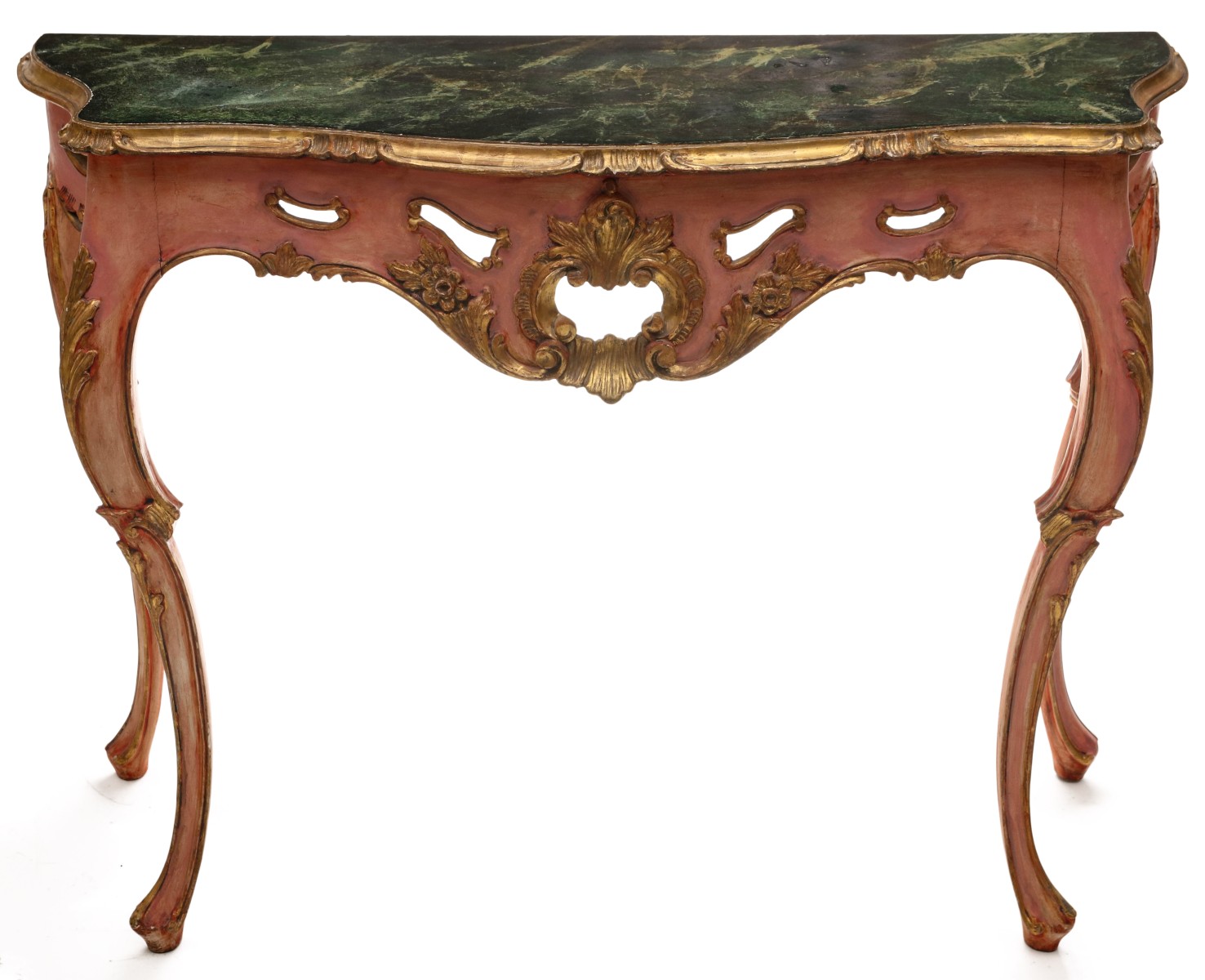 A FRENCH LOUIS XV STYLE FAUX MARBLE CONSOLE
