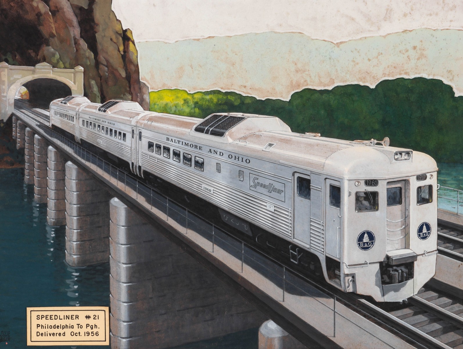 LESLIE RAGAN (1897-1972) ORIG PAINTING 'B&O SPEEDLINER'