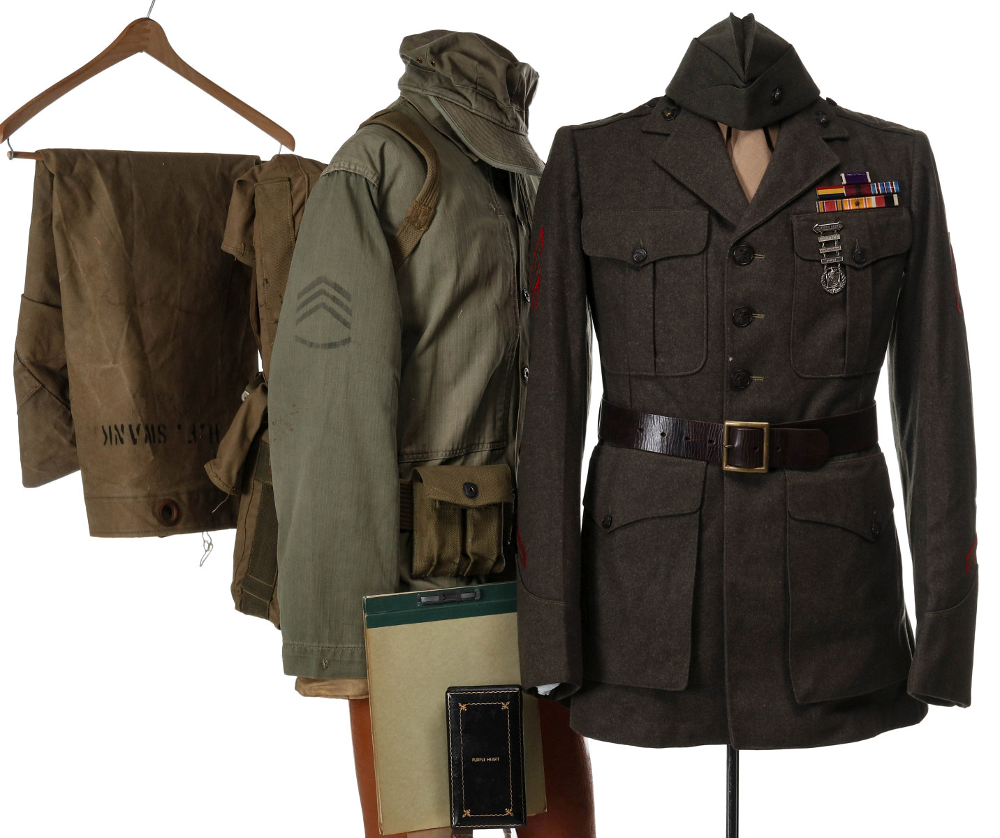 MARINE SGT SWANK UNIFORMS, NAMED PURPLE HEART, EQUIPMNT