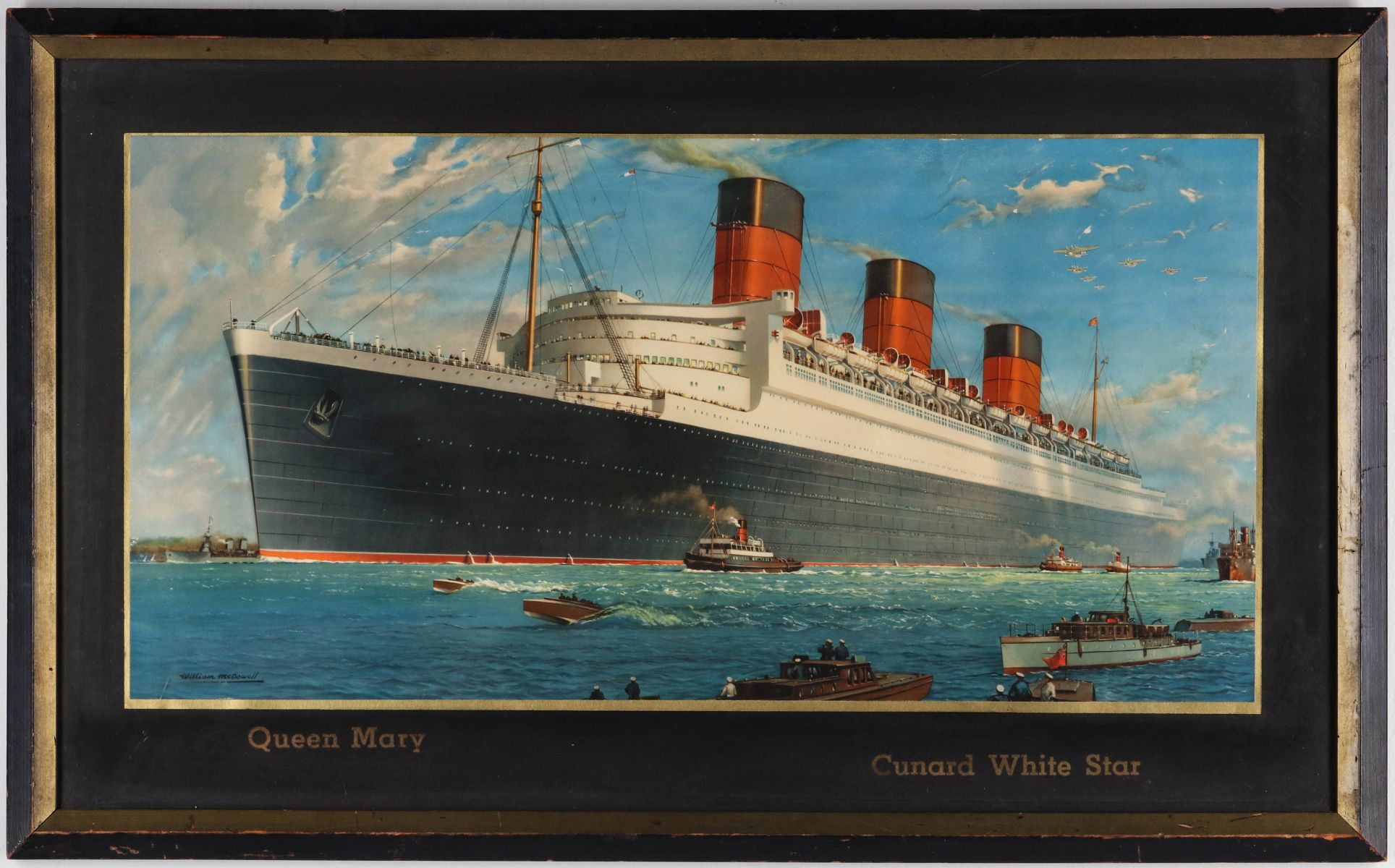 LARGE CUNARD WHITE STAR 'QUEEN MARY' ADVERTISING PRINT