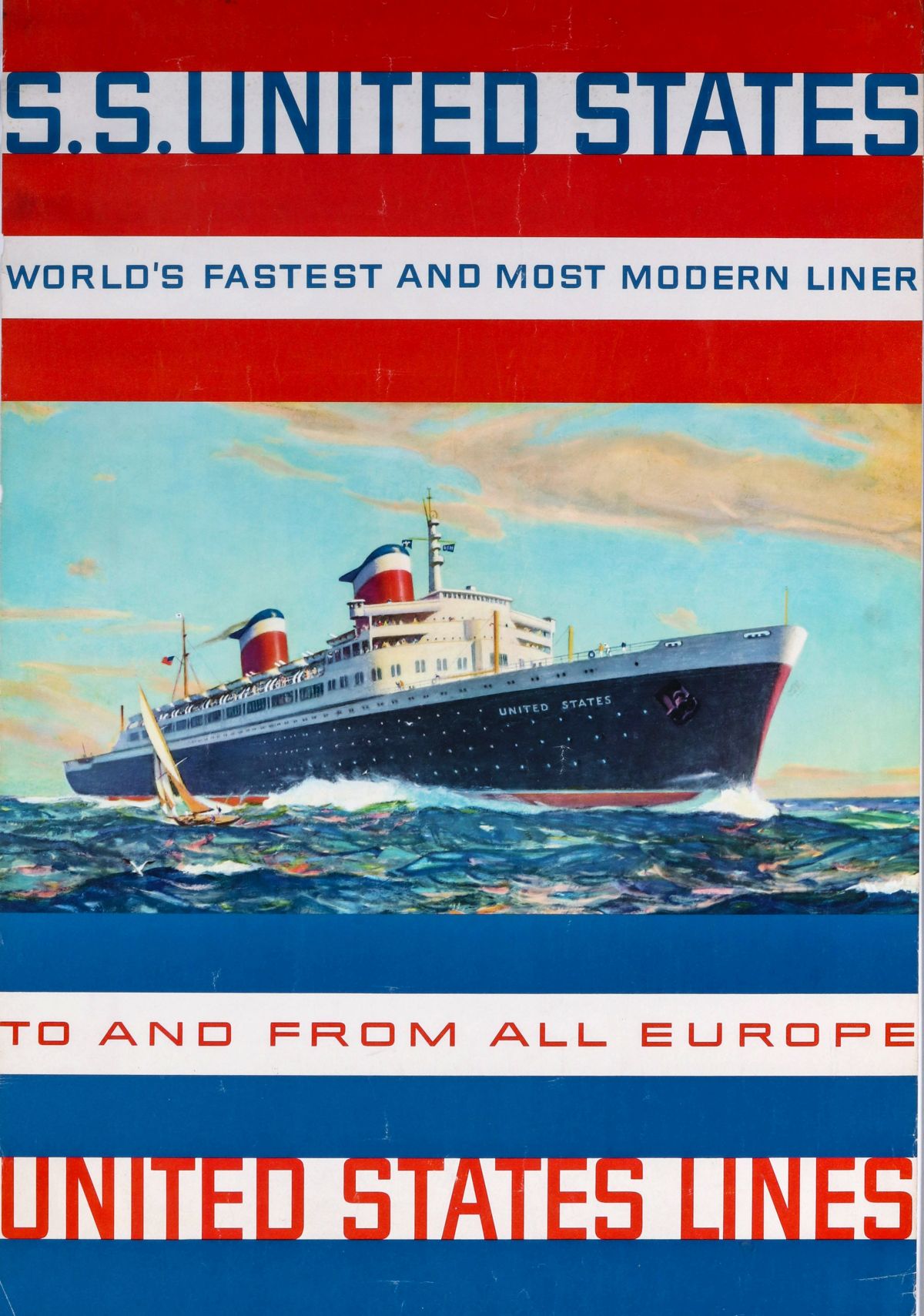 UNITED STATES LINES OCEAN LINER ADVERTISING POSTER