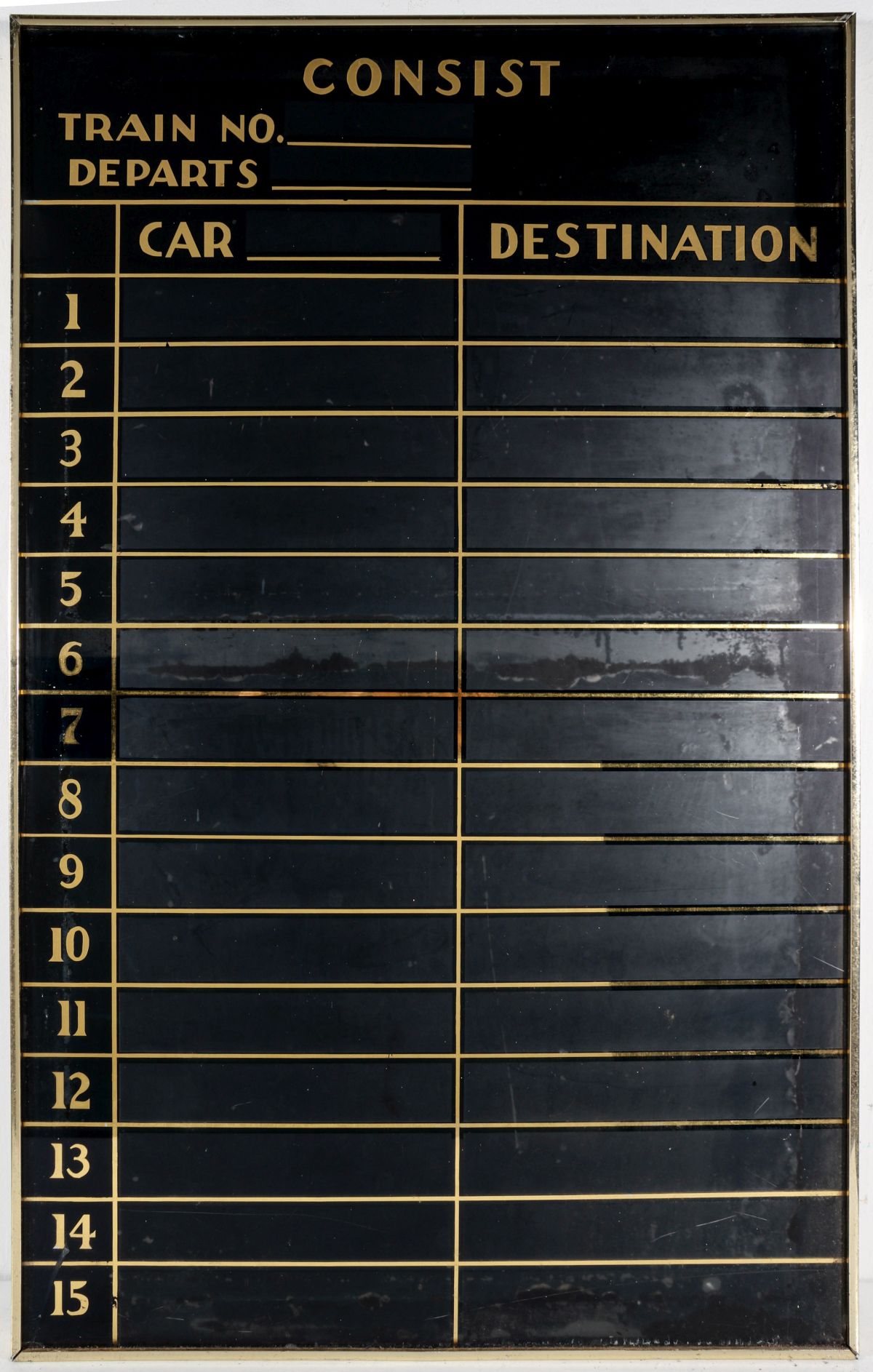 A REVERSE PAINTED GLASS TRAIN BULLETIN SCHEDULING BOARD