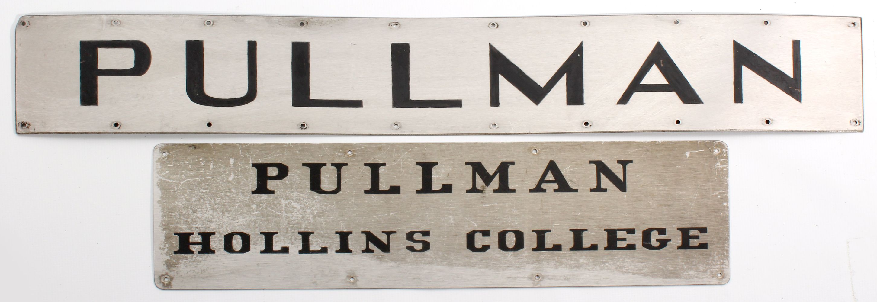 TWO STAINLESS STEEL 'PULLMAN' SIGNS