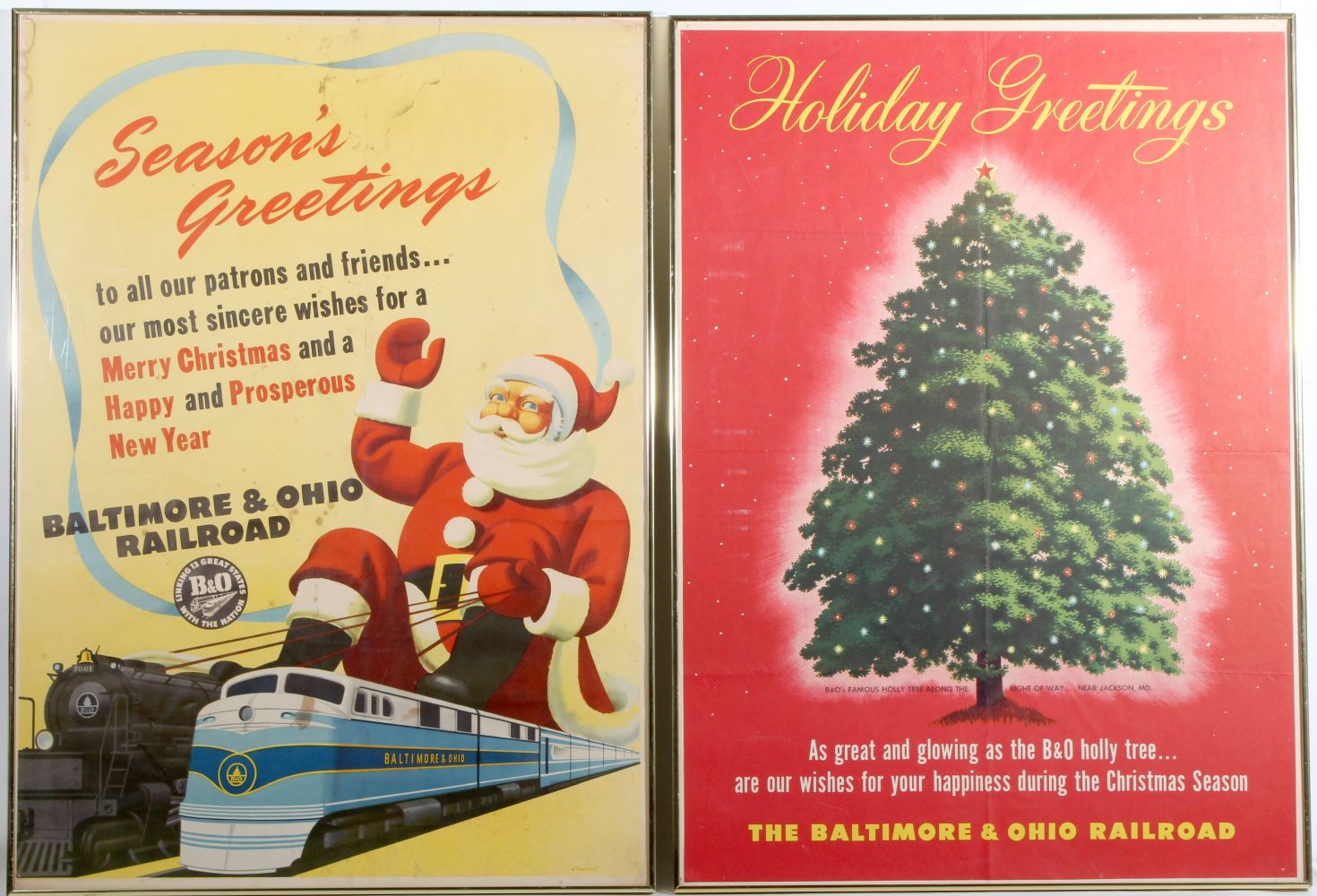 TWO B.&O. RAILROAD HOLIDAY GREETINGS TRAVEL POSTERS