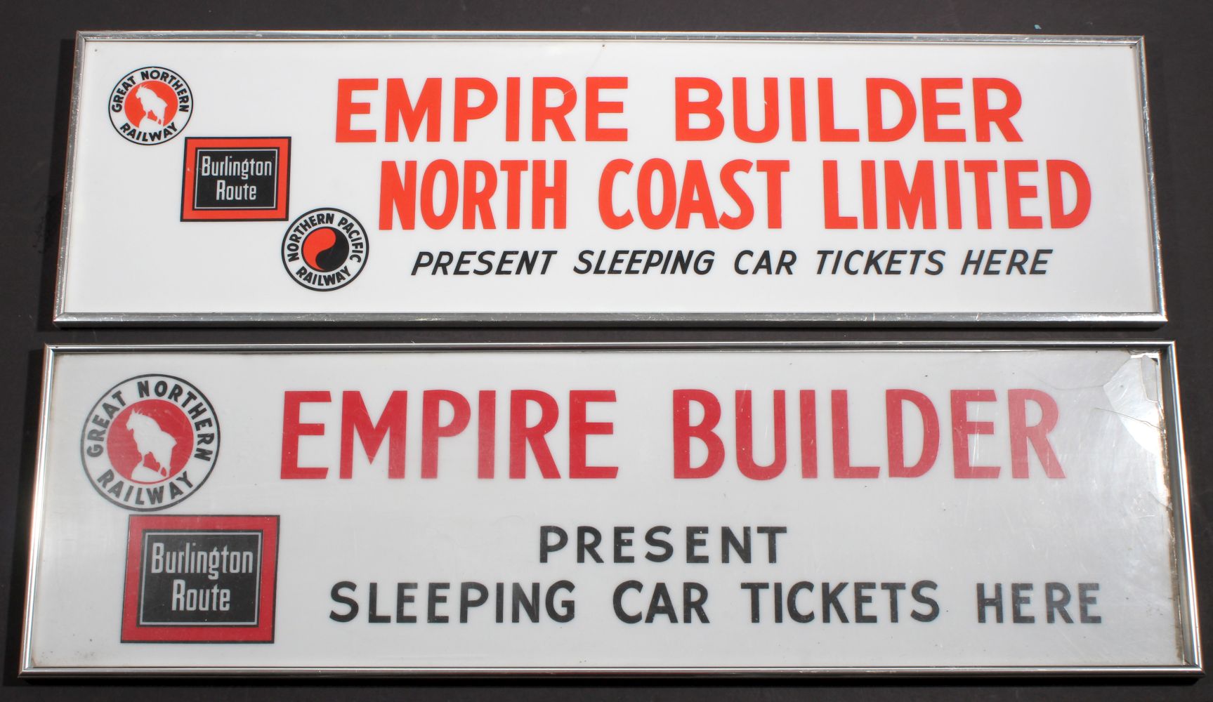 EMPIRE BUILDER AND NORTH COAST LIMITED TICKET SIGNS