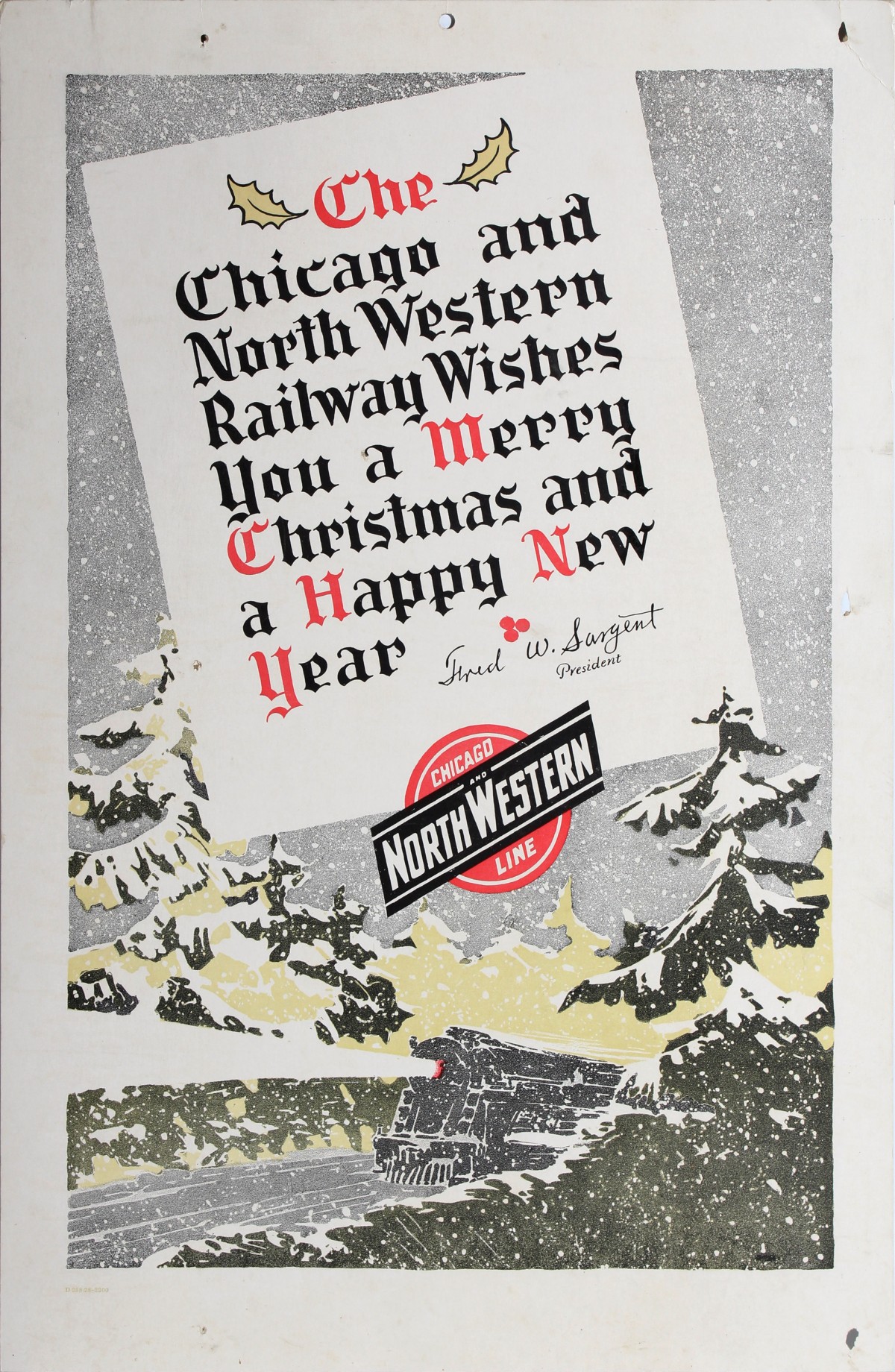 A CHICAGO & NORTH WESTERN RAILROAD CHRISTMAS POSTER