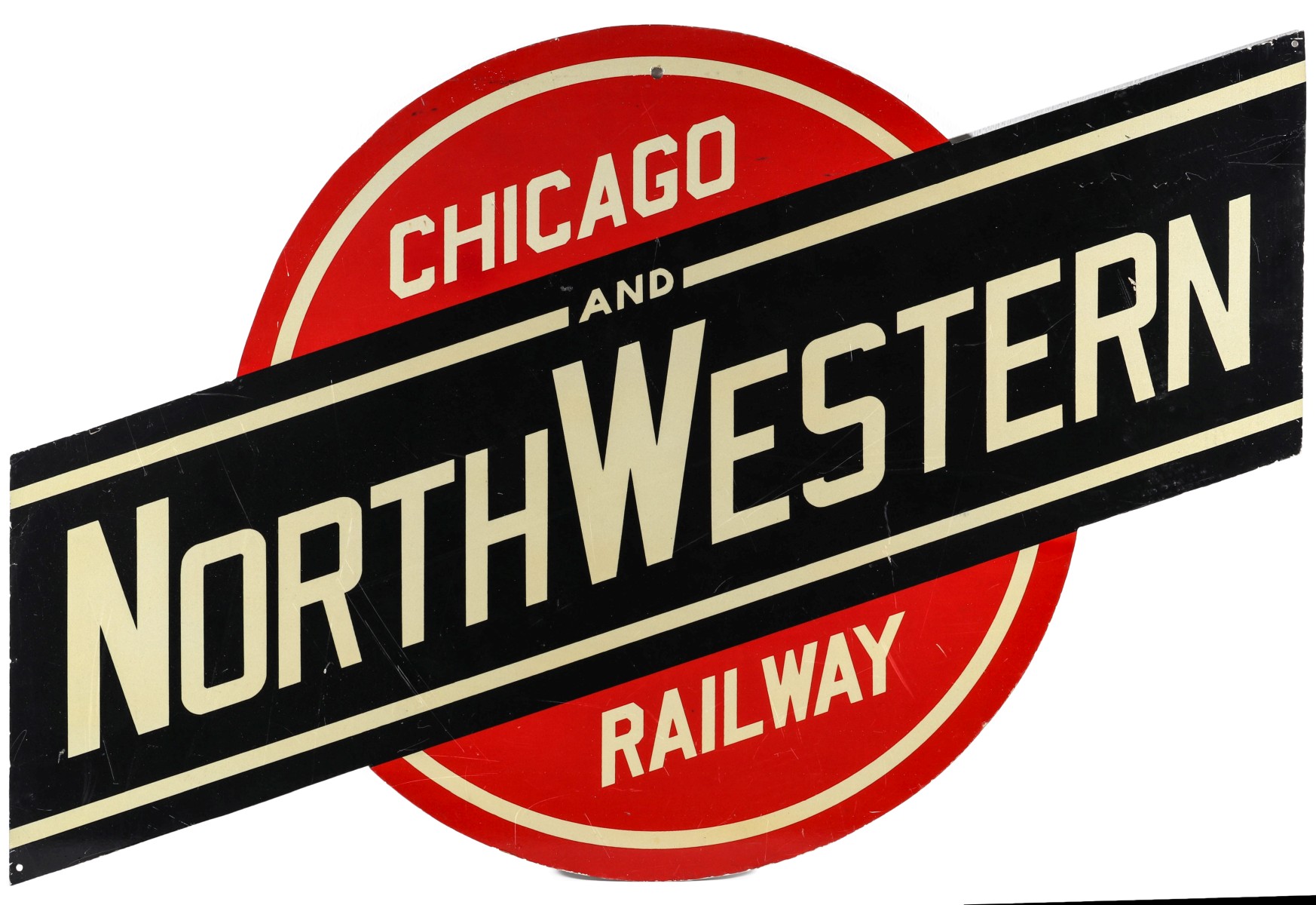 A PAINTED METAL SIGN FOR THE CHICAGO AND NORTHWESTERN