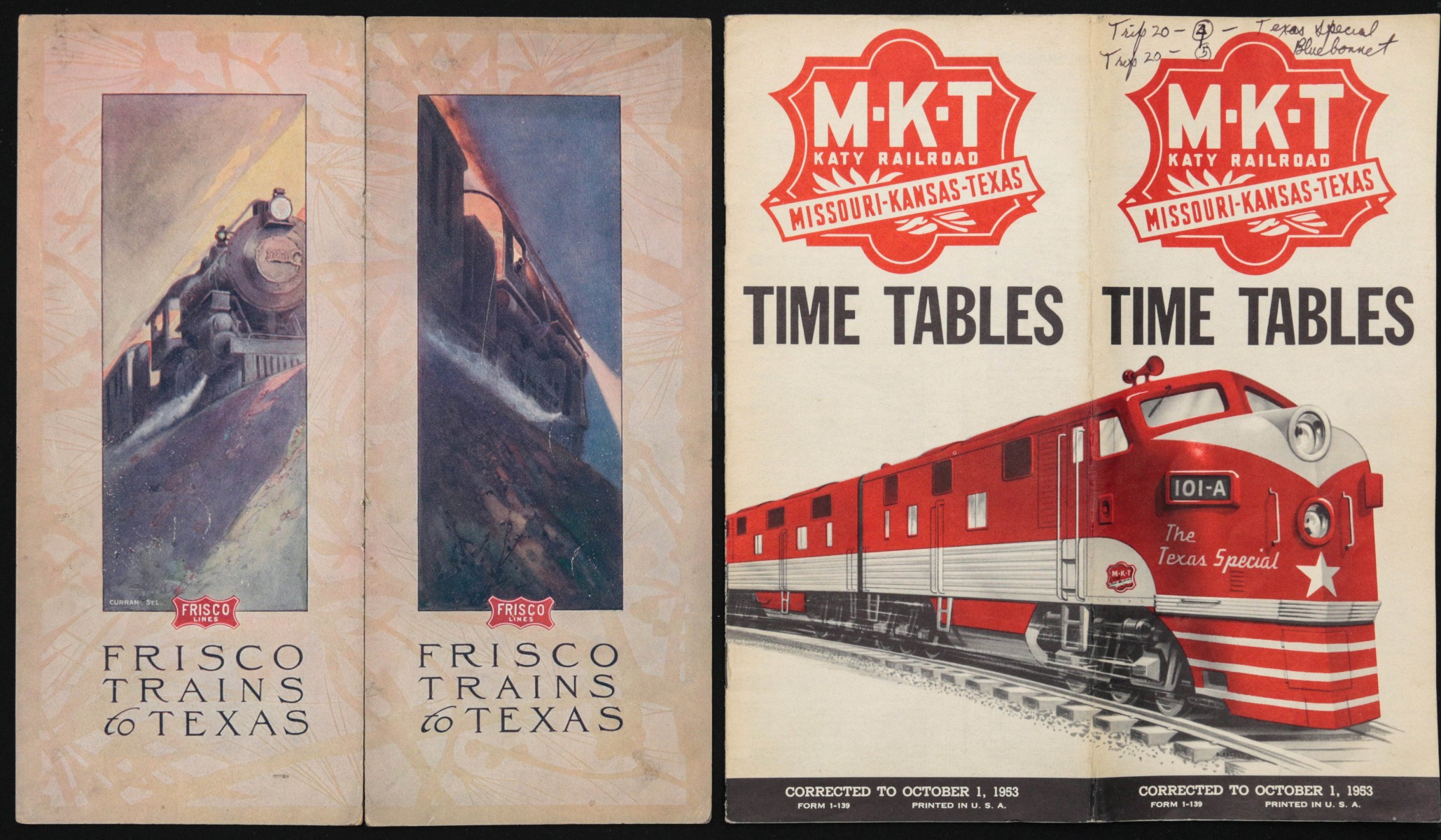 COLLECTION OF FRISCO AND M.K.T. TIME TABLES, BROCHURES