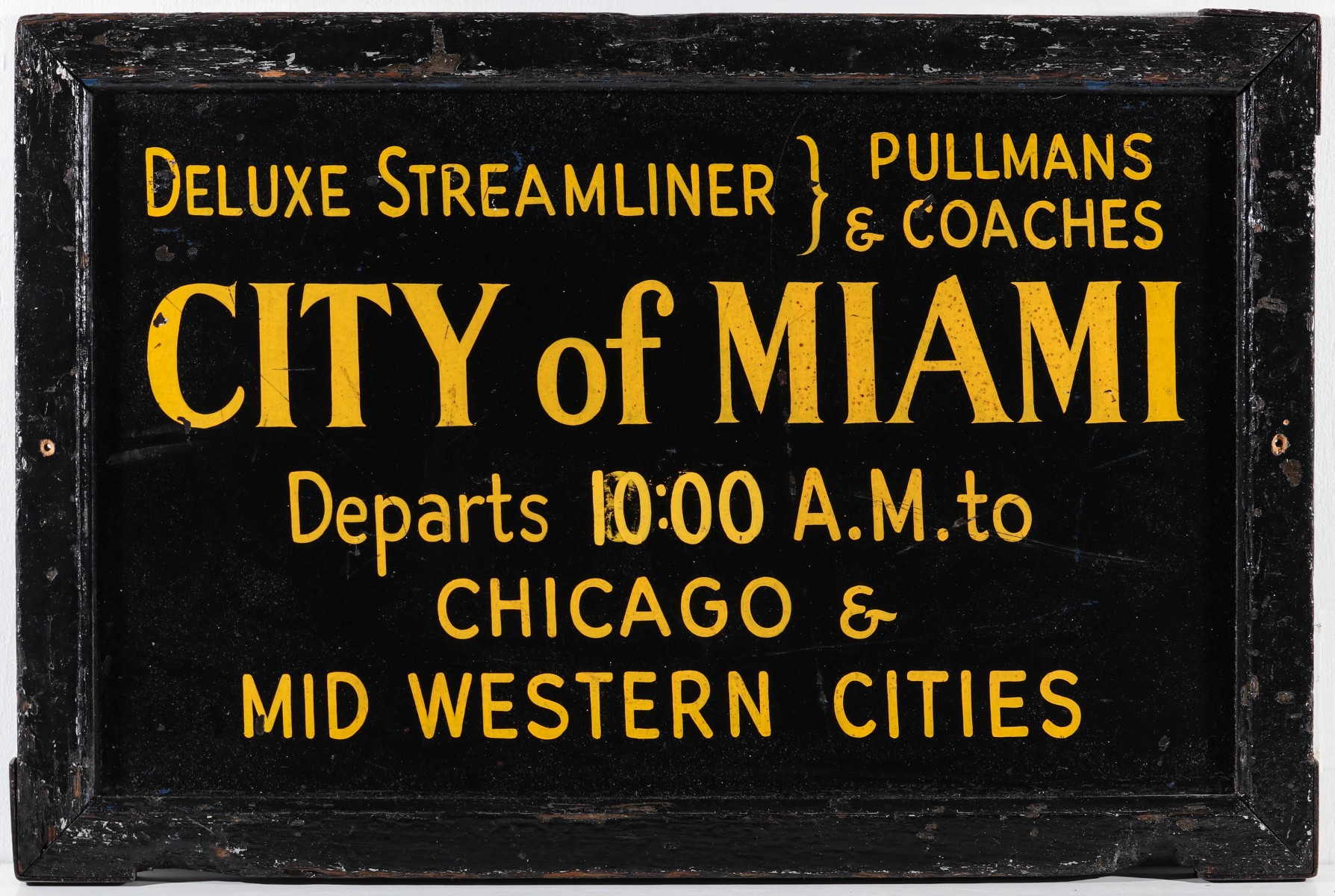 A WOOD GATE SIGN FOR CITY OF MIAMI DELUXE STREAMLINER