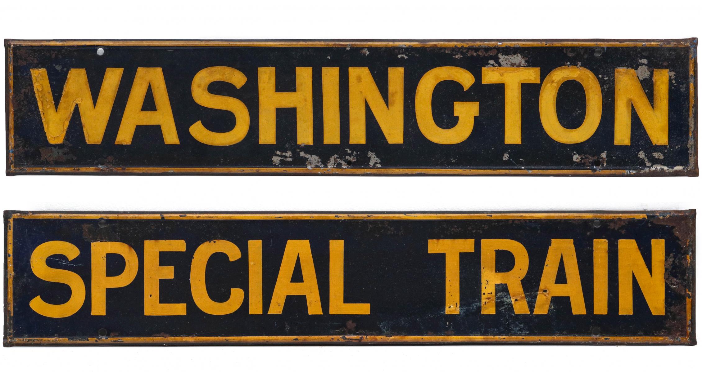 'WASHINGTON SPECIAL TRAIN' PAINTED STEEL SIGNS