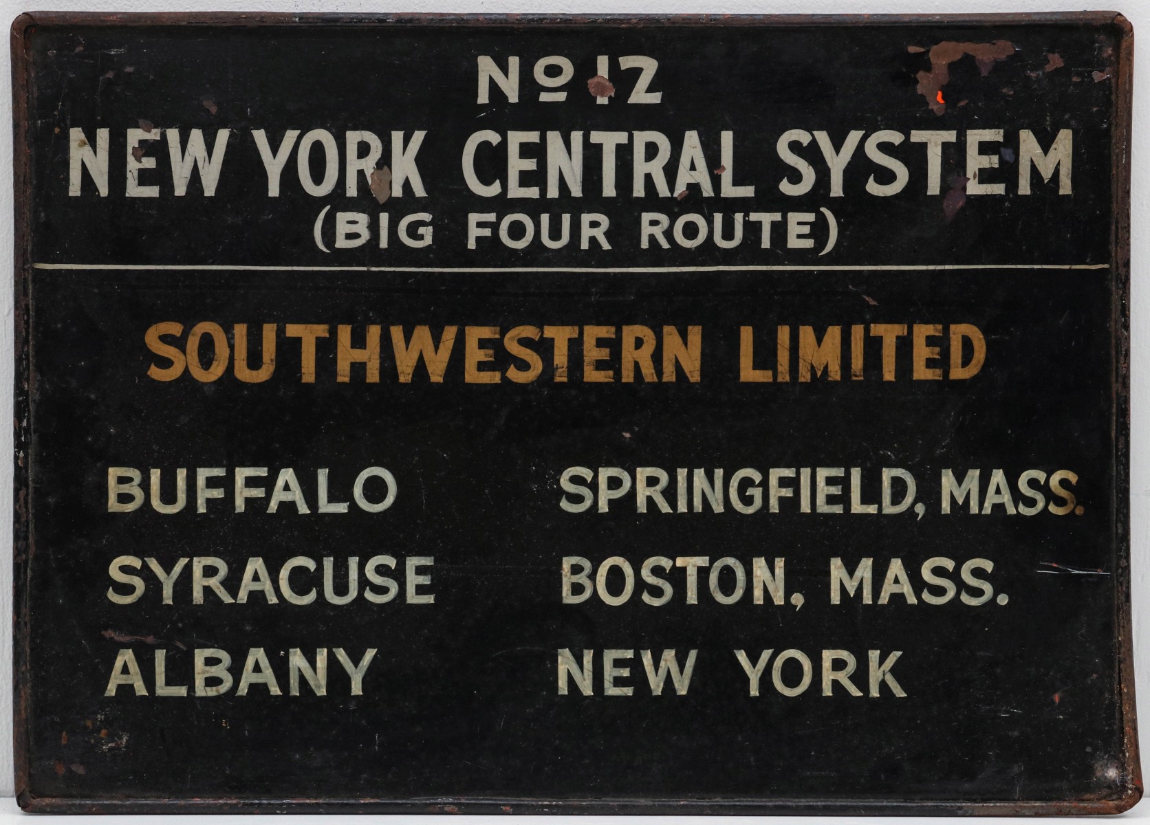 A PAINTED STEEL GATE SIGN FOR NEW YORK CENTRAL BIG FOUR