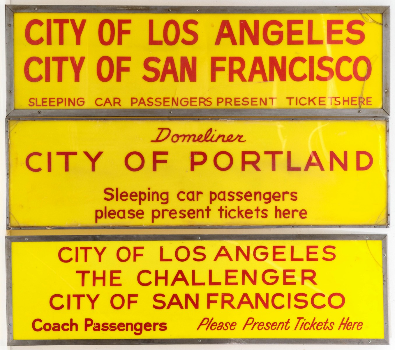 THREE STATION SIGNS FOR UNION PACIFIC STREAMLINERS
