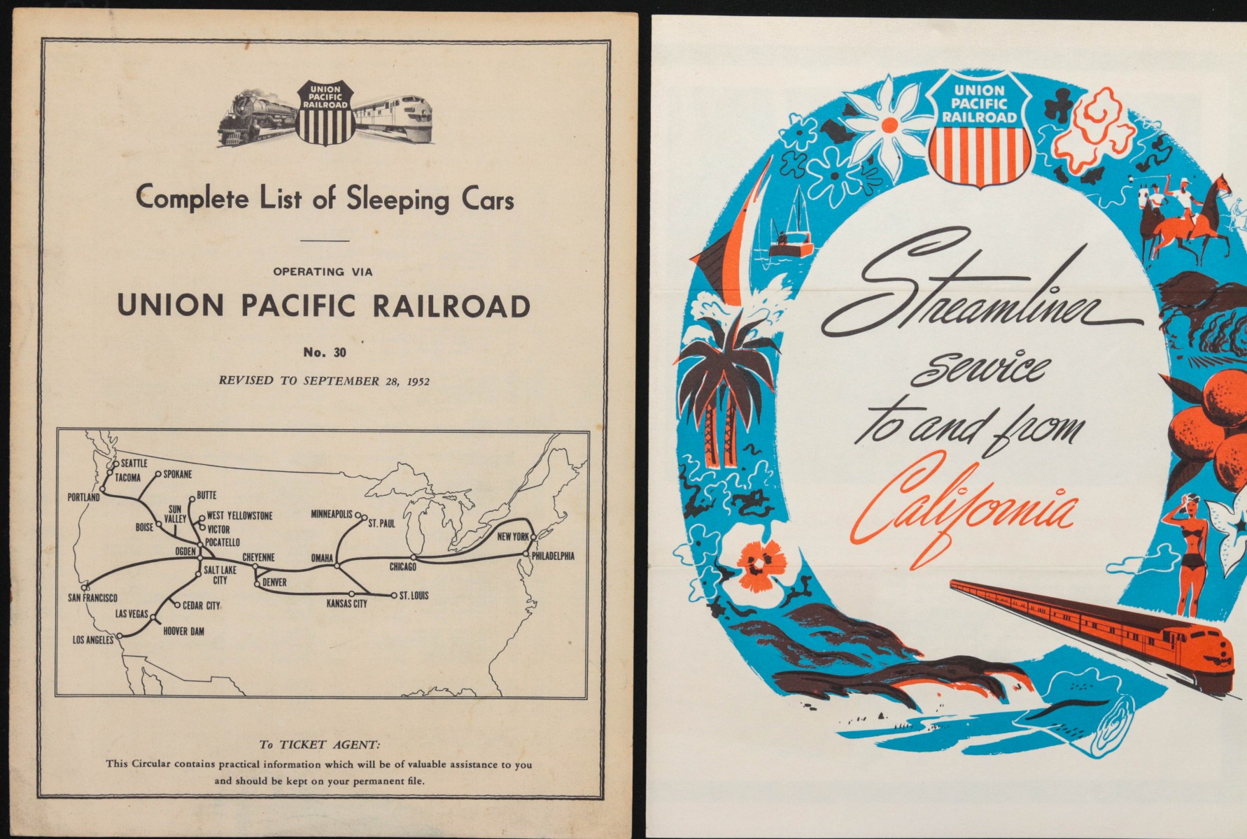 COLLECTION OF UNION PACIFIC TIME TABLES, BROCHURES