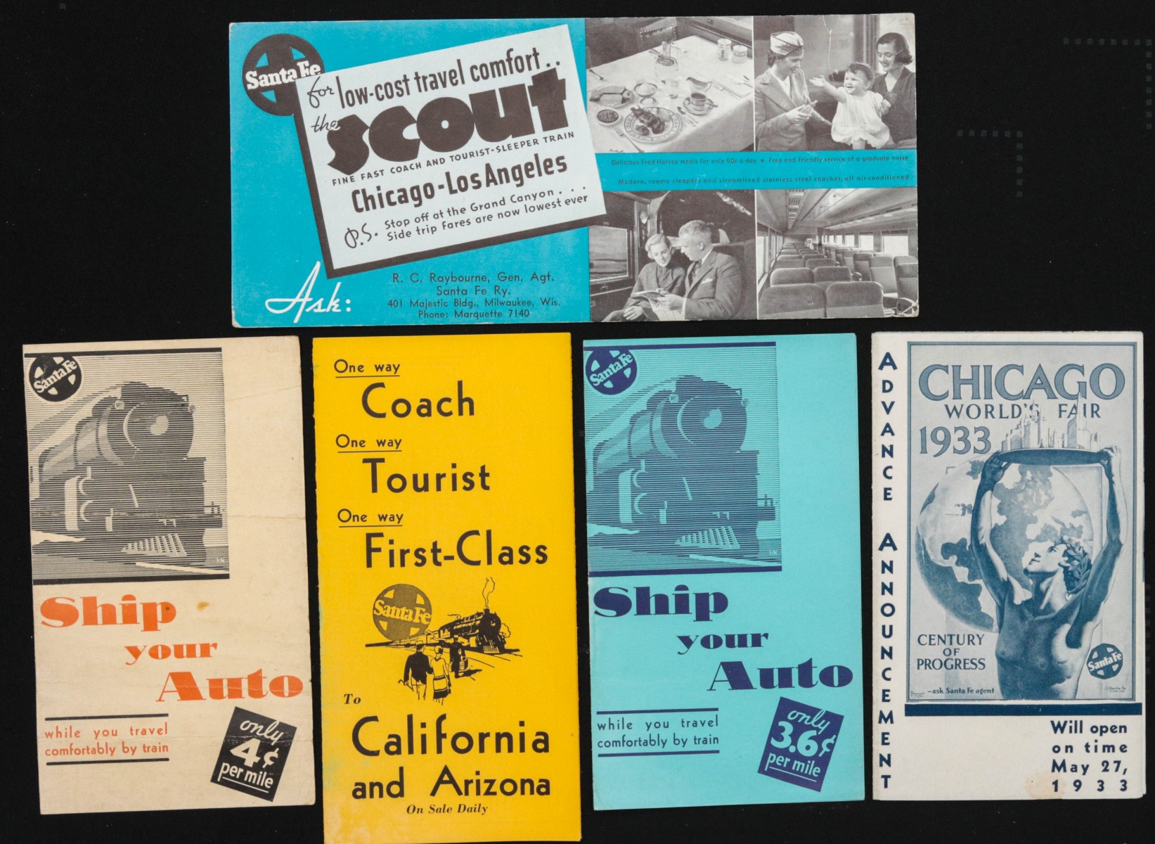 A COLLECTION OF SANTA FE TIME TABLES, BROCHURES