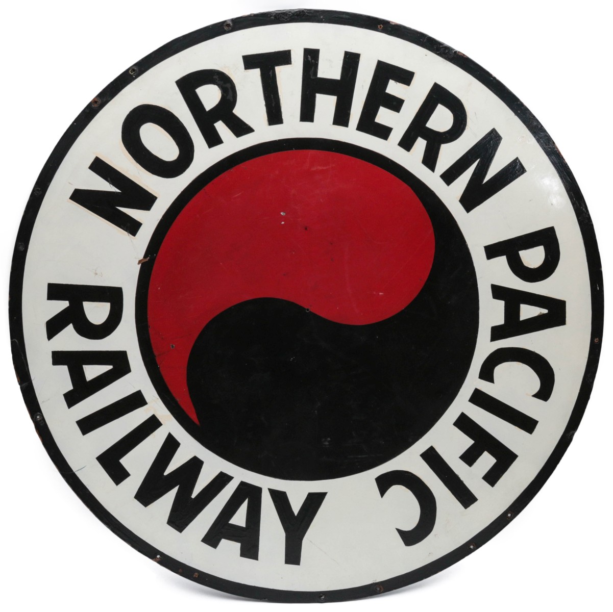 A PAINTED MASONITE SIGN FOR NORTHERN PACIFIC RAILWAY