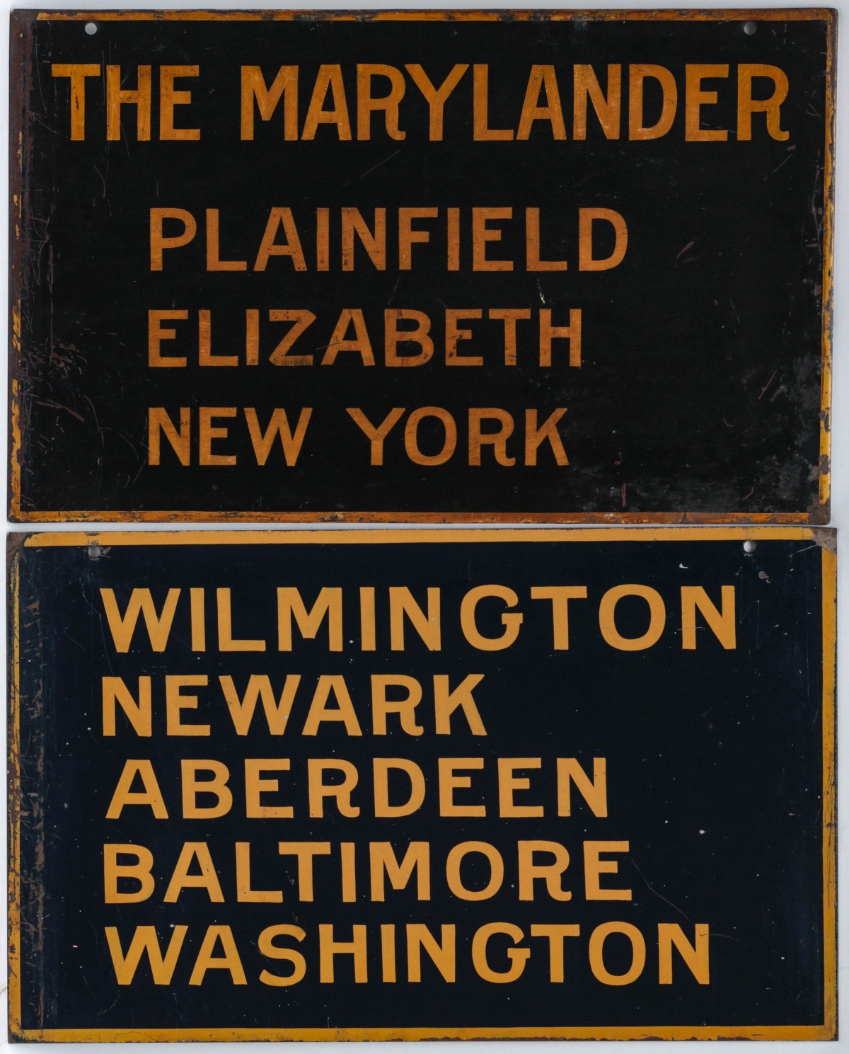 TWO PAINTED STEEL GATE SIGNS FOR THE MARYLANDER