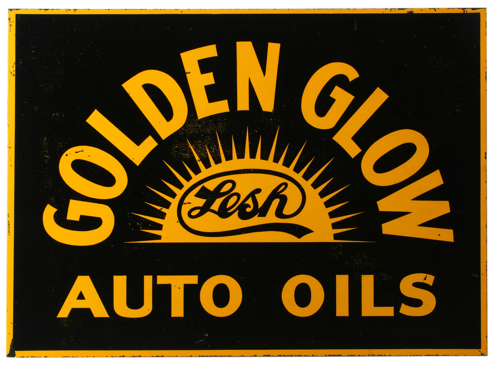 A LESH GOLDEN GLOW AUTO OILS ADVERTISING FLANGE SIGN