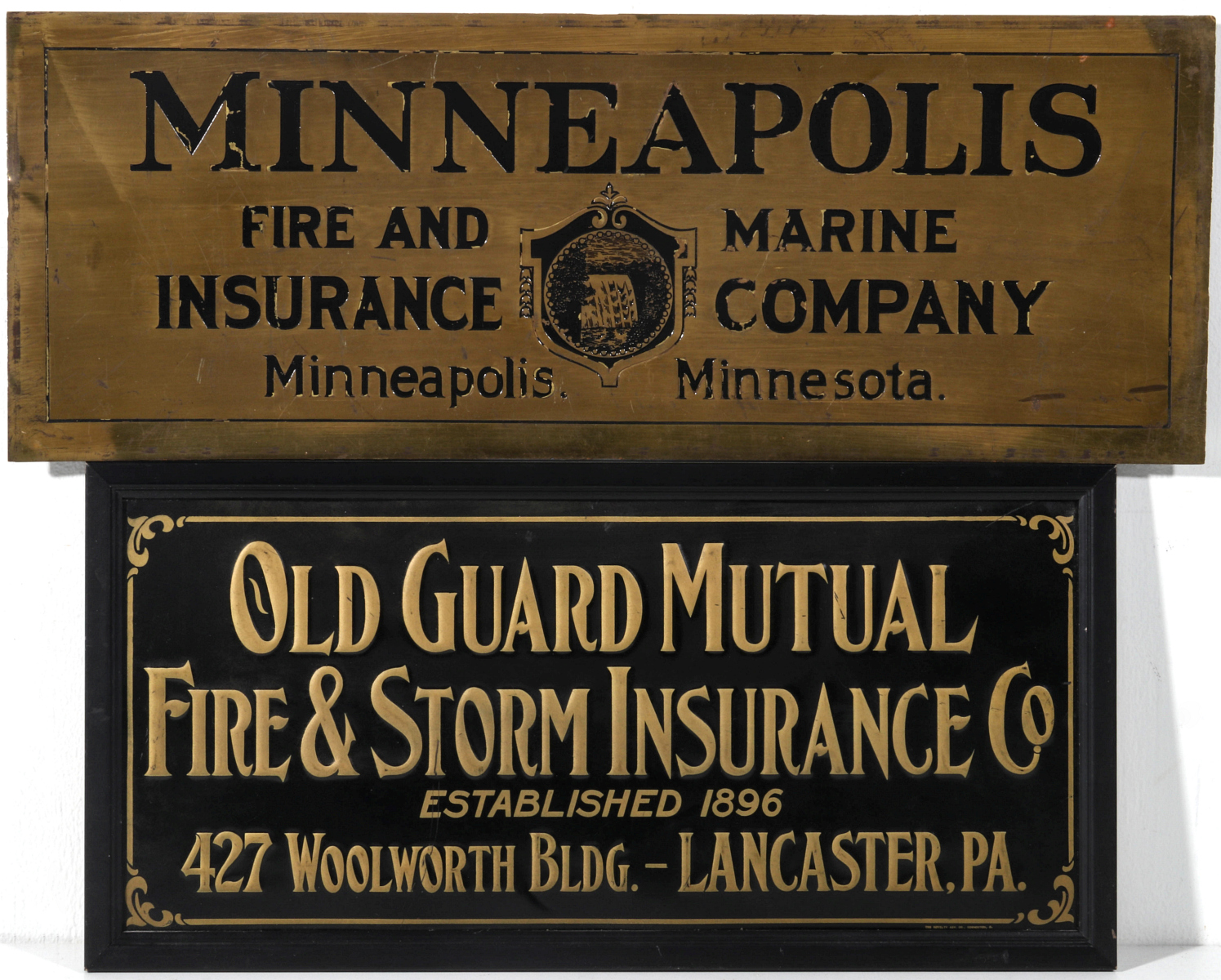 TWO GOOD EARLY 20TH CENTURY INSURANCE COMPANY SIGNS