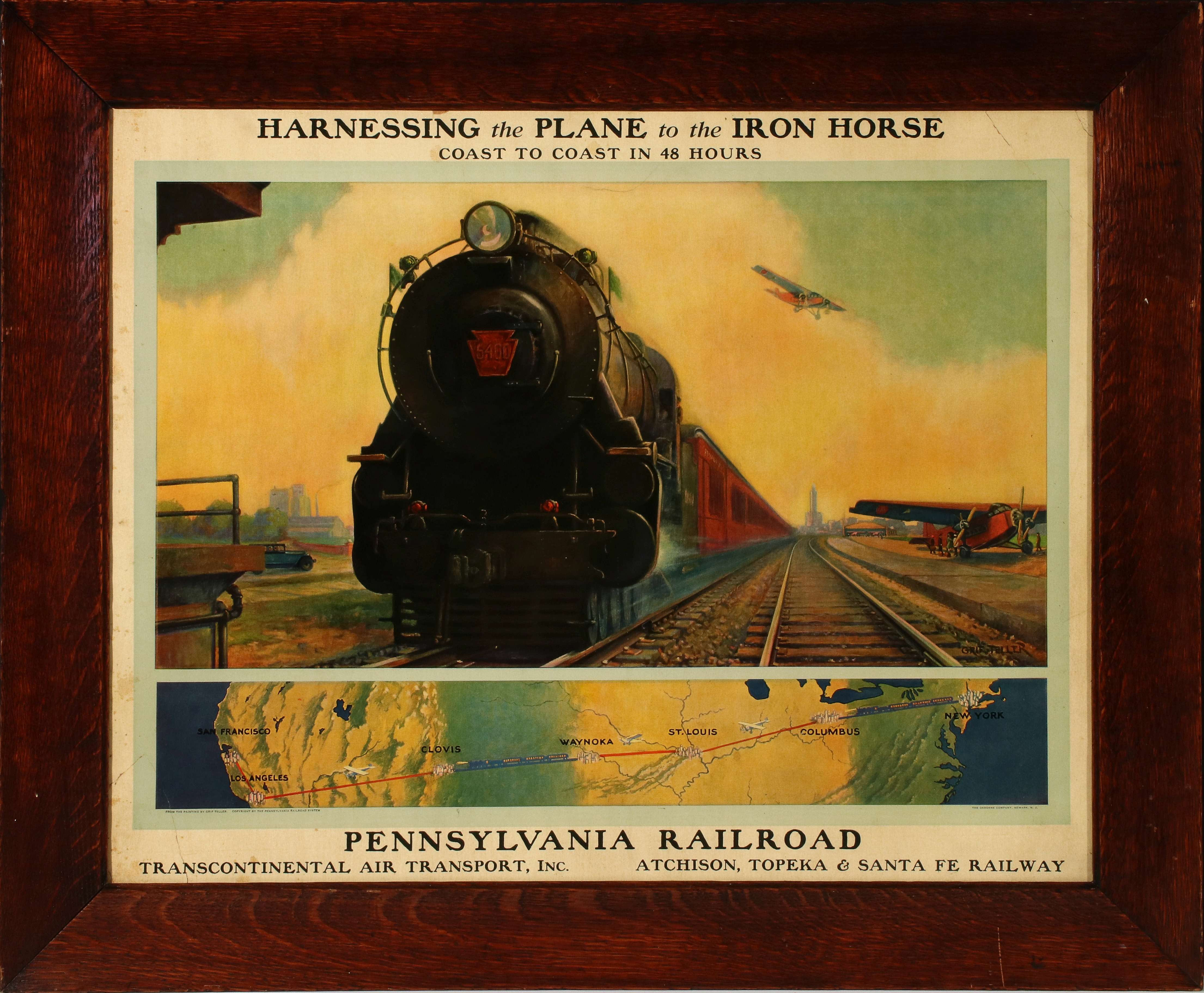 PRR AND A.T.&S.F. ADVERTISING POSTER AFTER GRIF TELLER