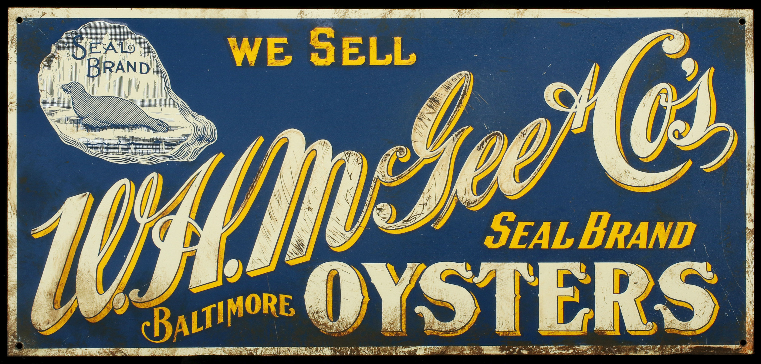 AN EARLY 20TH C., SEAL BRAND OYSTERS ADVERTISING SIGN