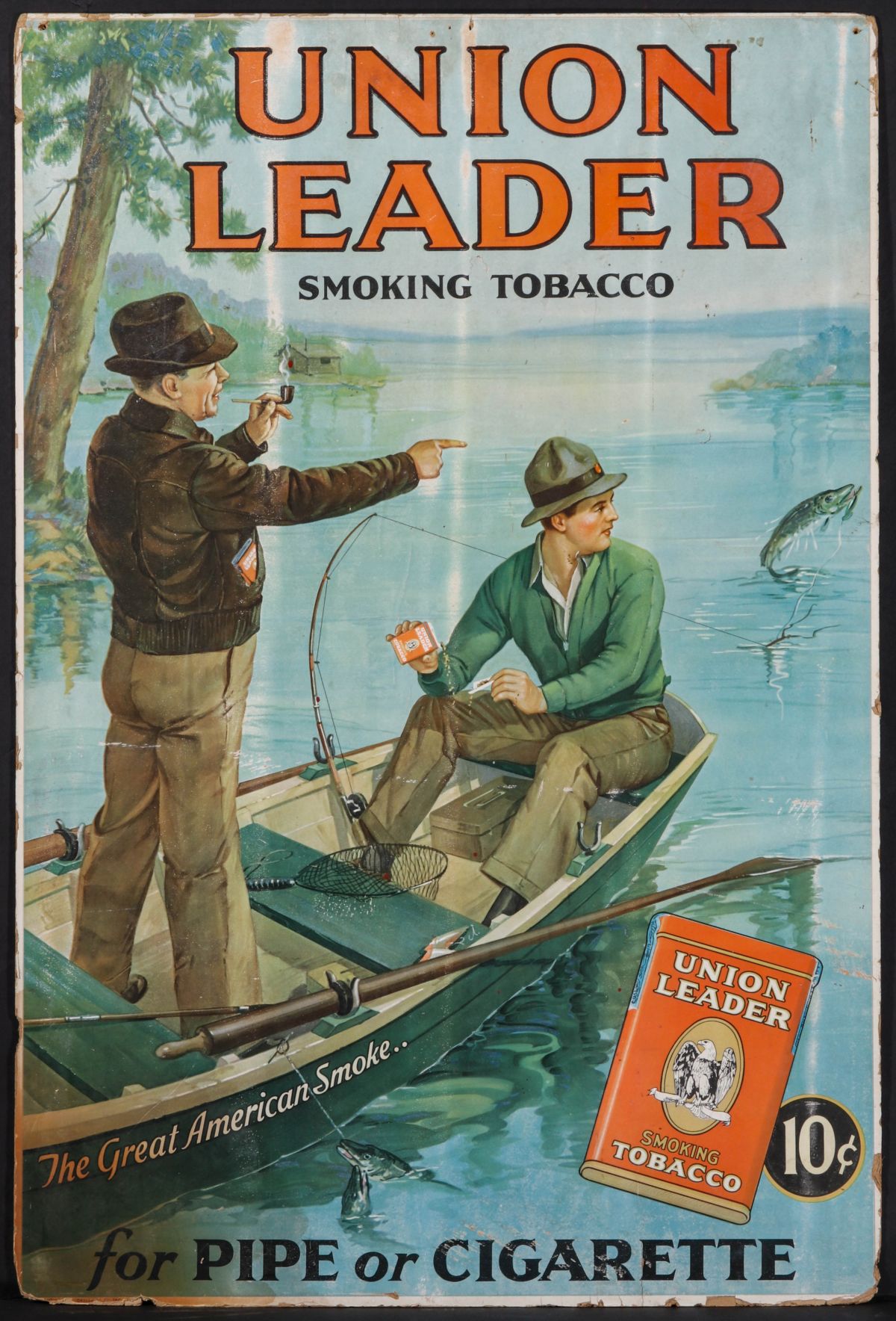 A HEAVY CARD STOCK SIGN WITH FISHERMAN FOR UNION LEADER